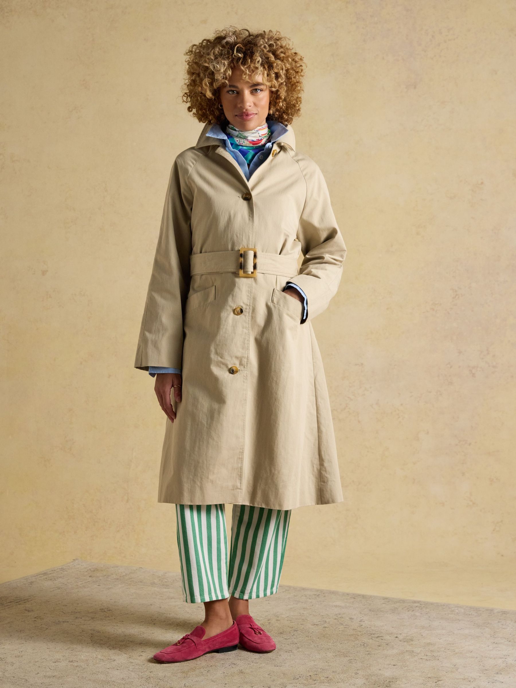 Beige Showerproof Single Breasted Trench Coat With Belt