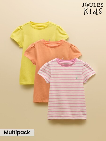 Girls' Let's Go Pink/Orange/Yellow Short Sleeve T Shirts 3 Pack