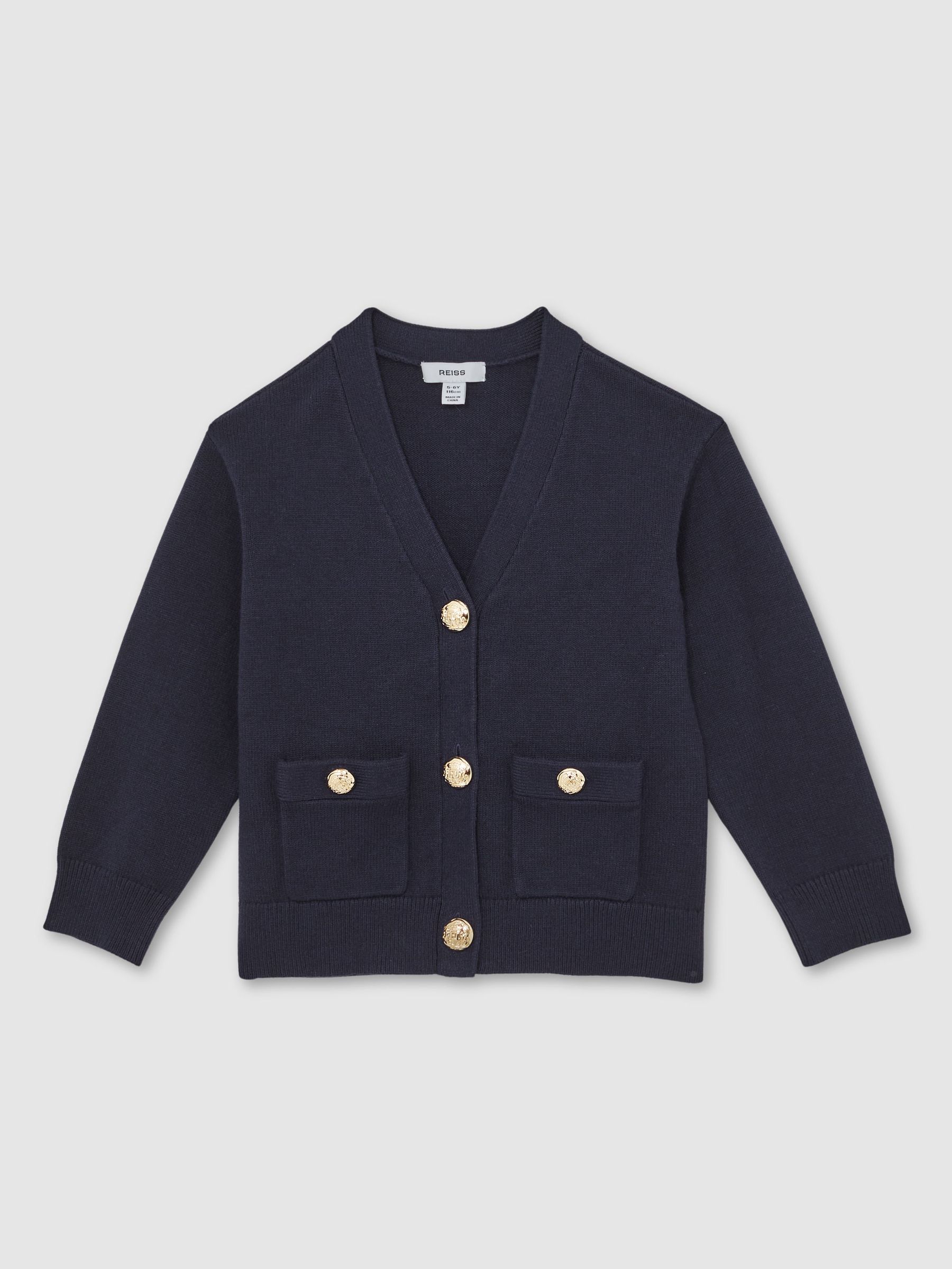 13-14 yrs Knitted Embossed-Button Cardigan in Navy (W38467) | £56
