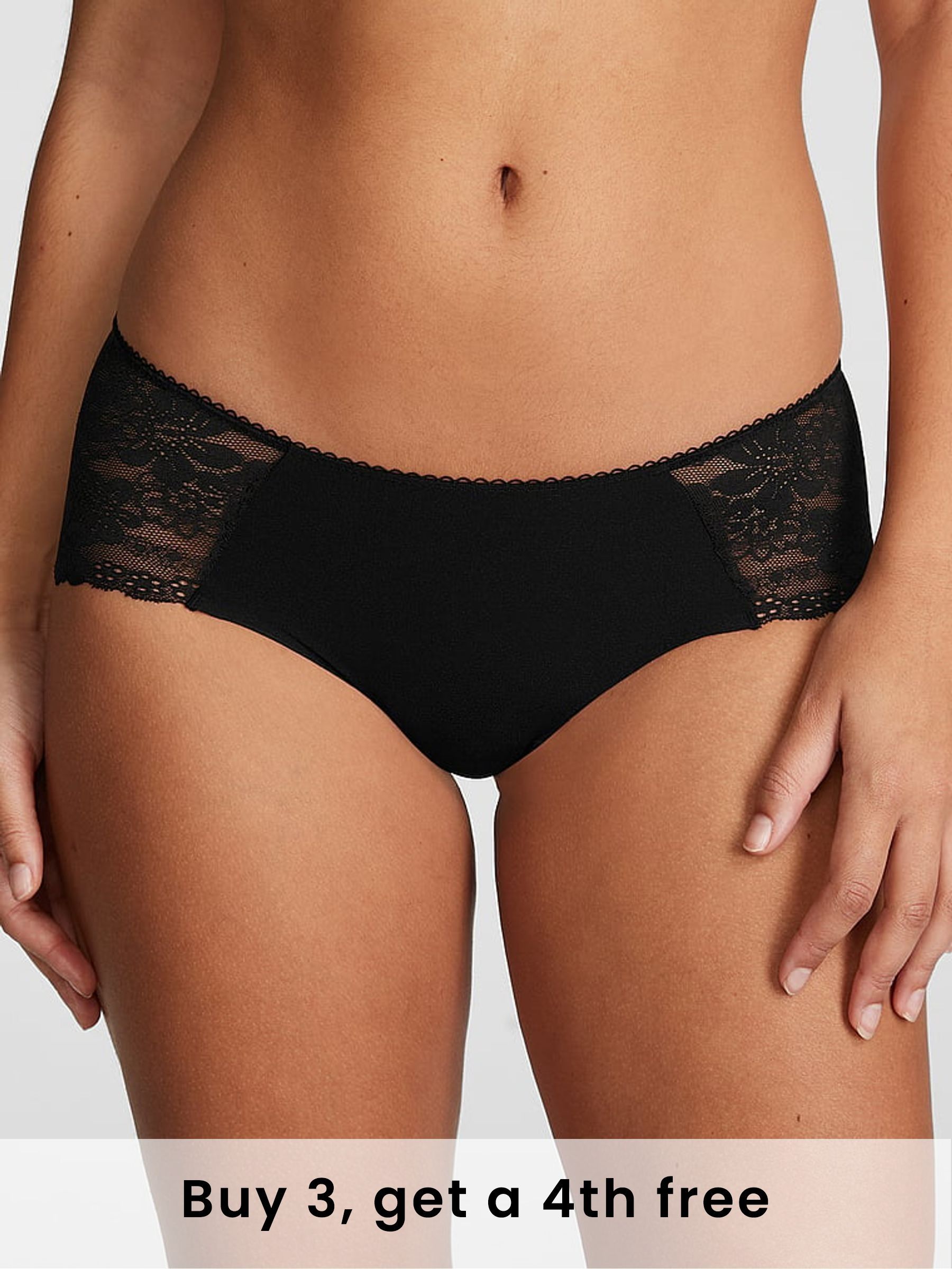 Black Hipster No Show Lace Trim Knickers (W38680) | £9