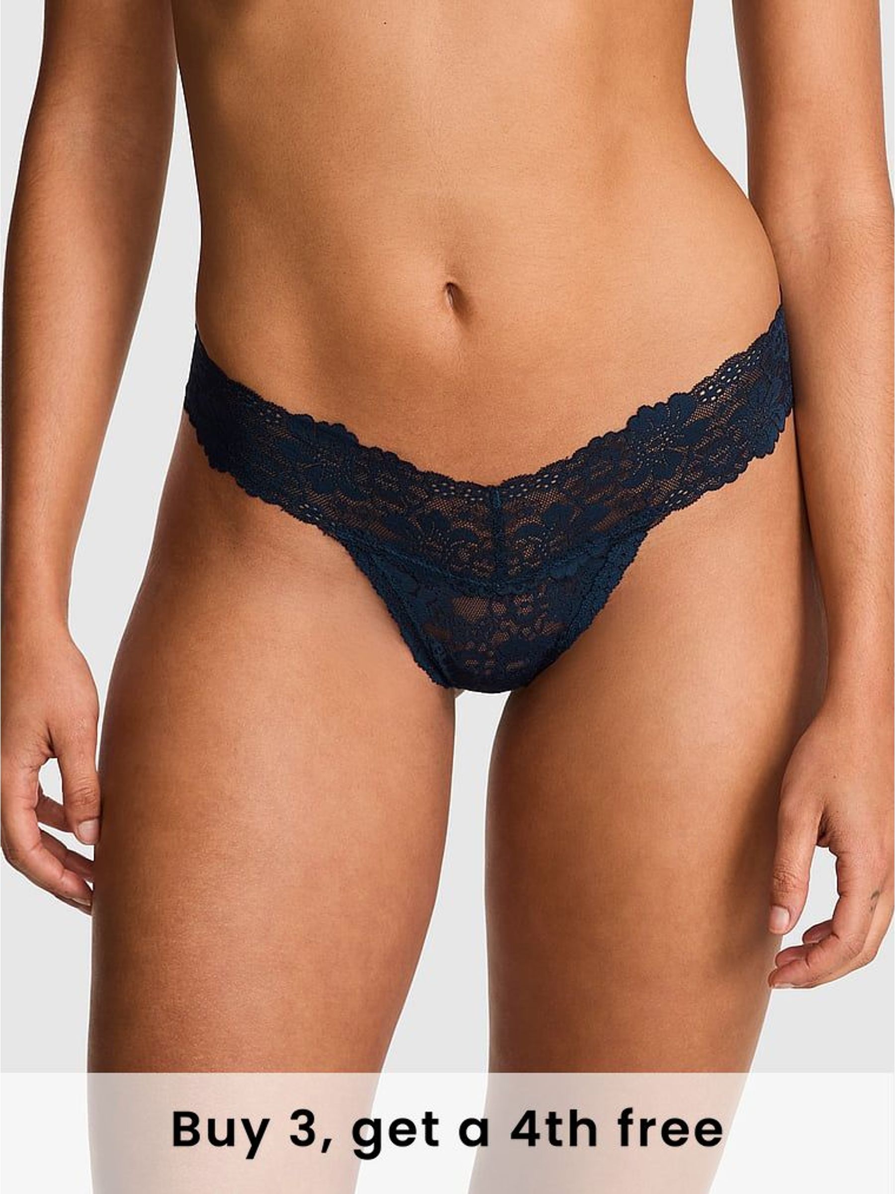 Noir Navy Blue Thong Floral Lace Knickers (W39238) | £9