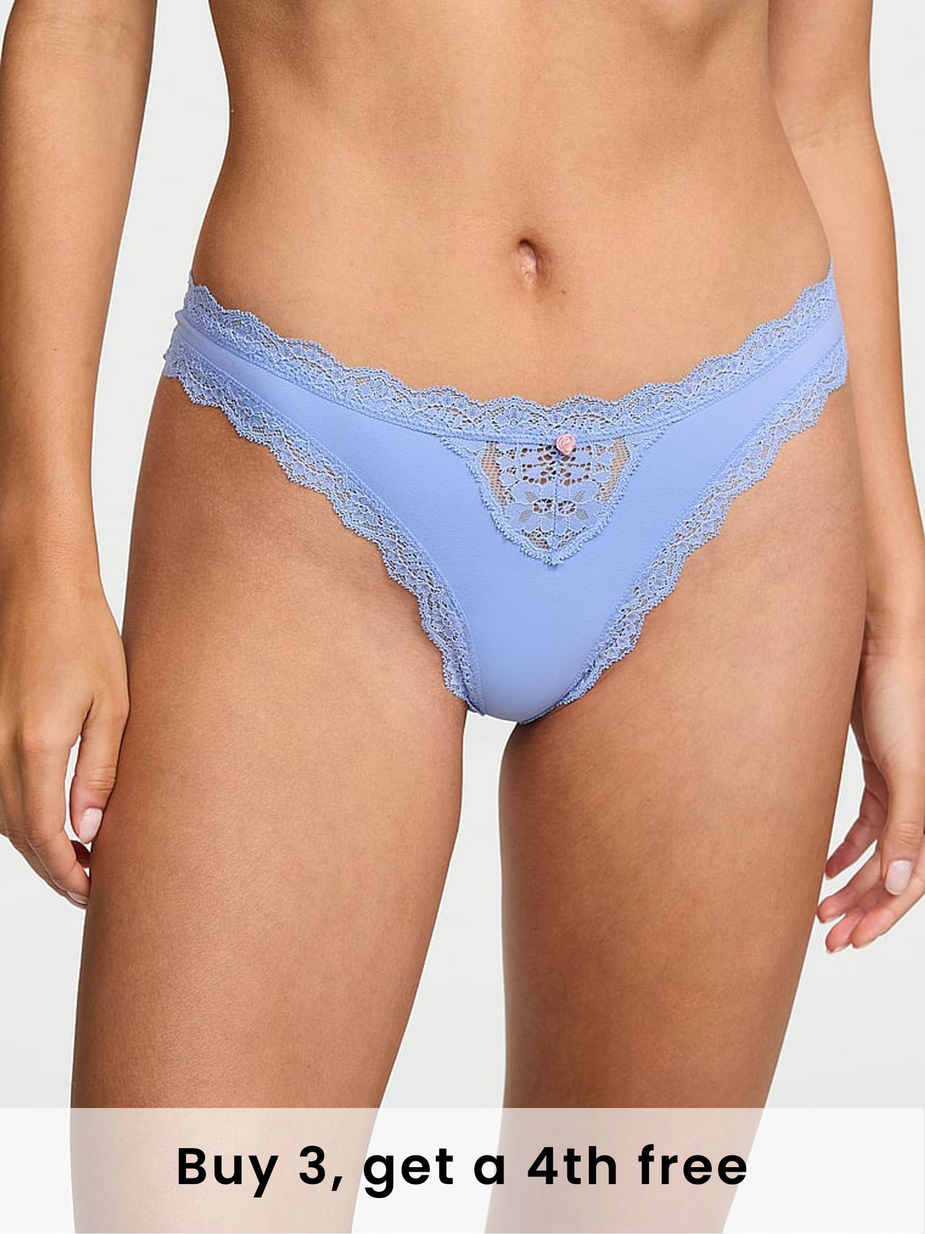 Blue Cameo Lace Trim Thong Knickers (W39258) | £14