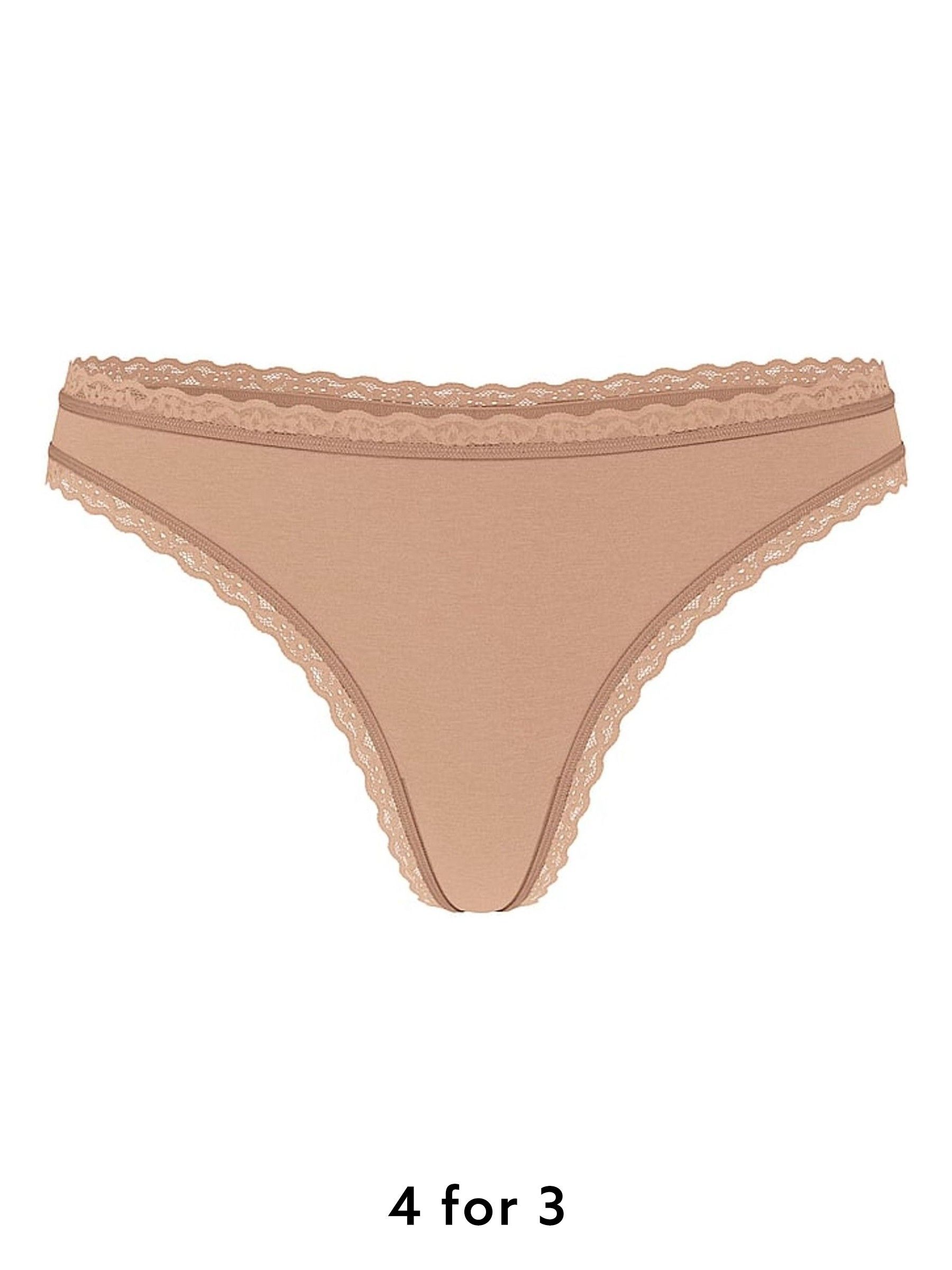 Praline Nude Thong Cotton Lace Trim Knickers (W39268) | £9