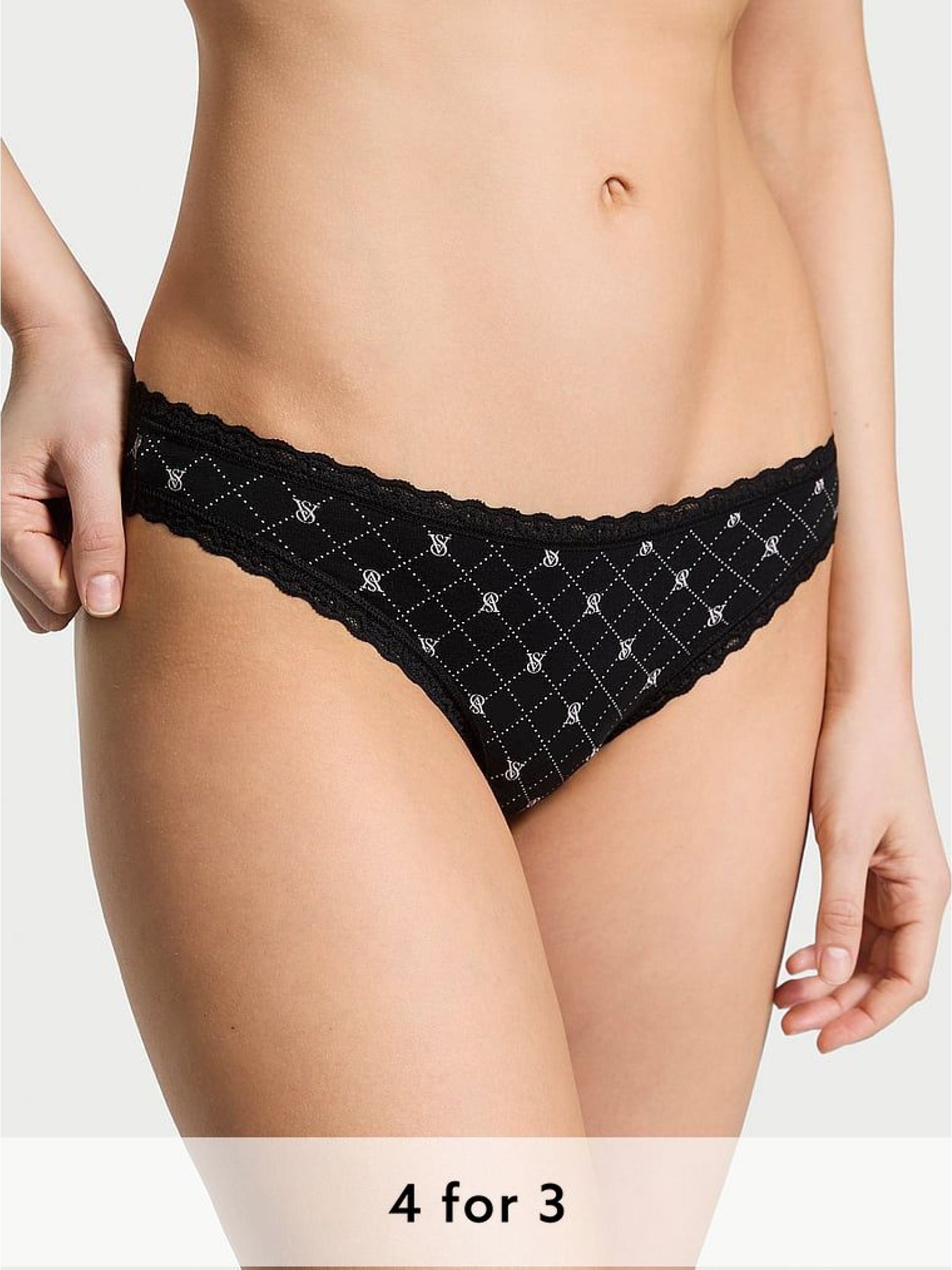 Black Logo Diamond Bikini Lace Trim Knickers (W39345) | £9