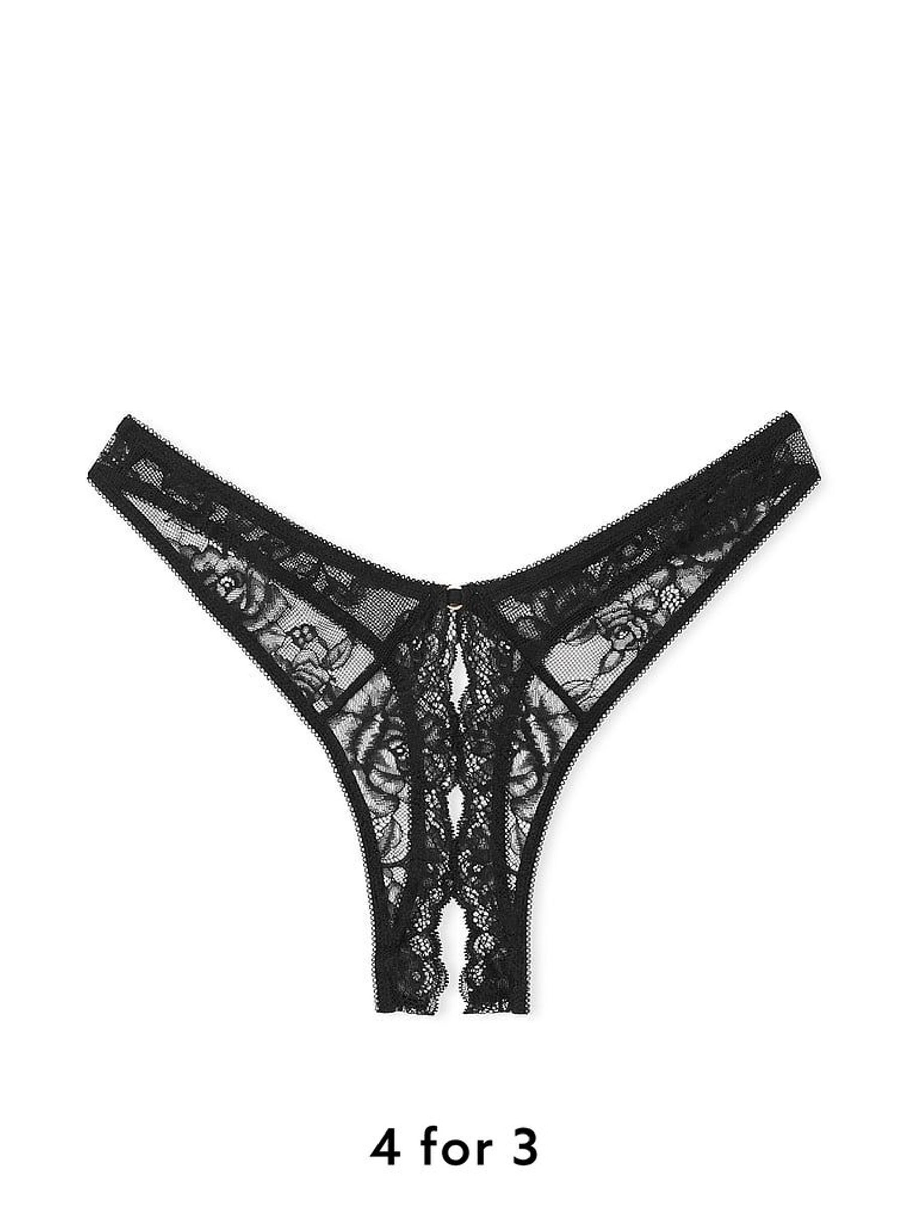 Black Rose Lace Crotchless Knickers (W39503) | £18