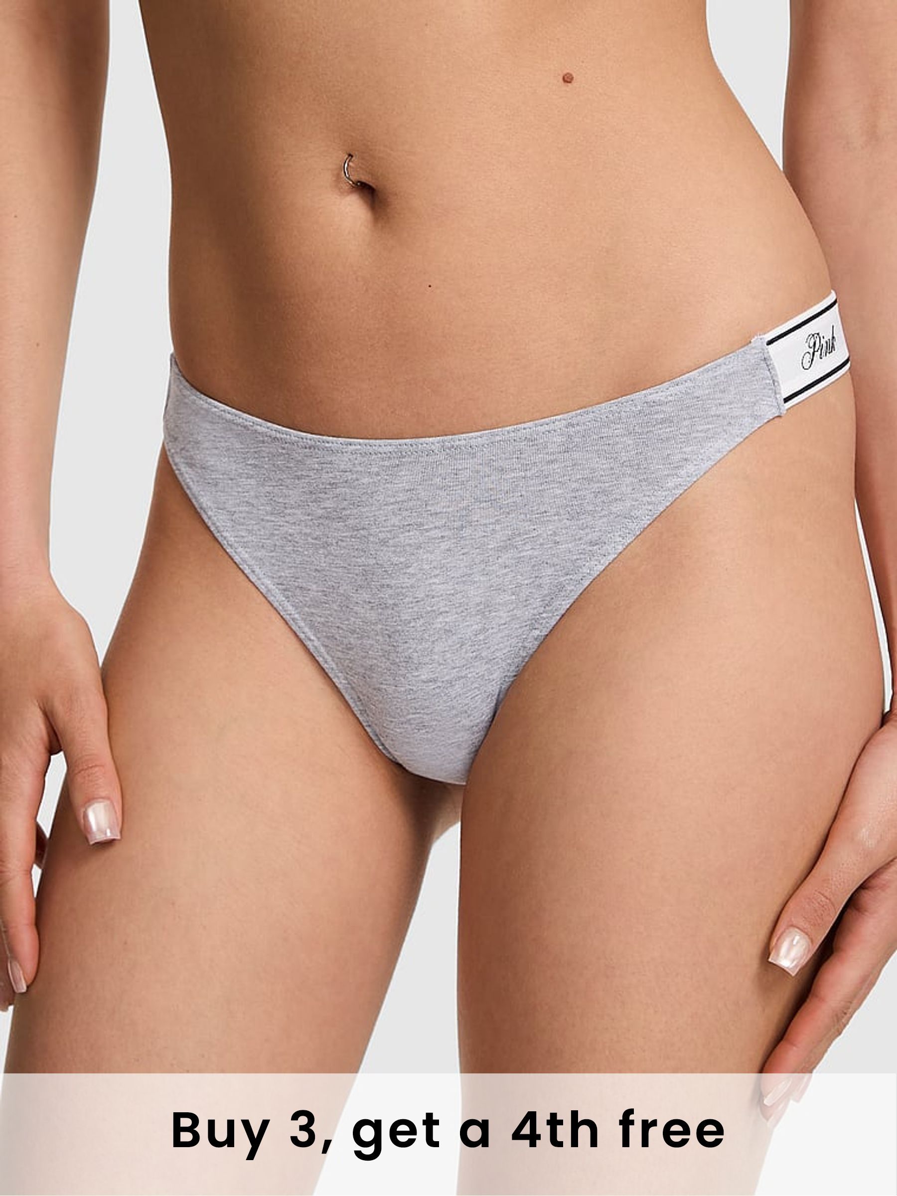 Medium Heather Grey Thong Cotton Logo Knickers (W39626) | £9