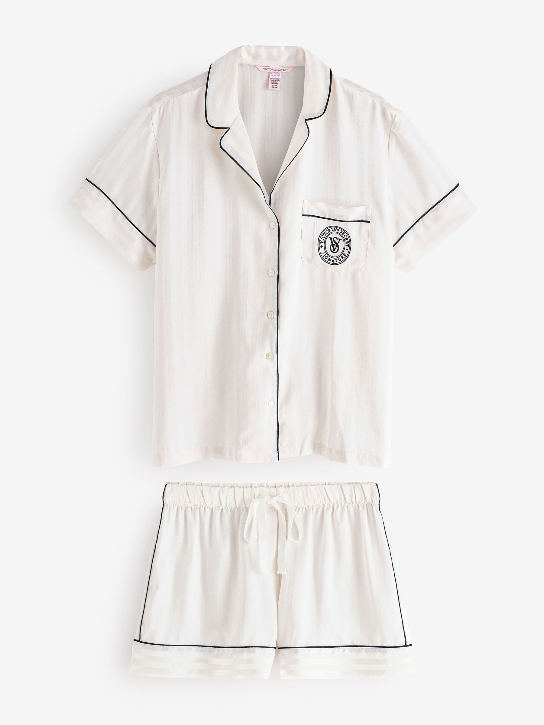 White Stripe Satin Short Pyjamas Set (W40245) | £65