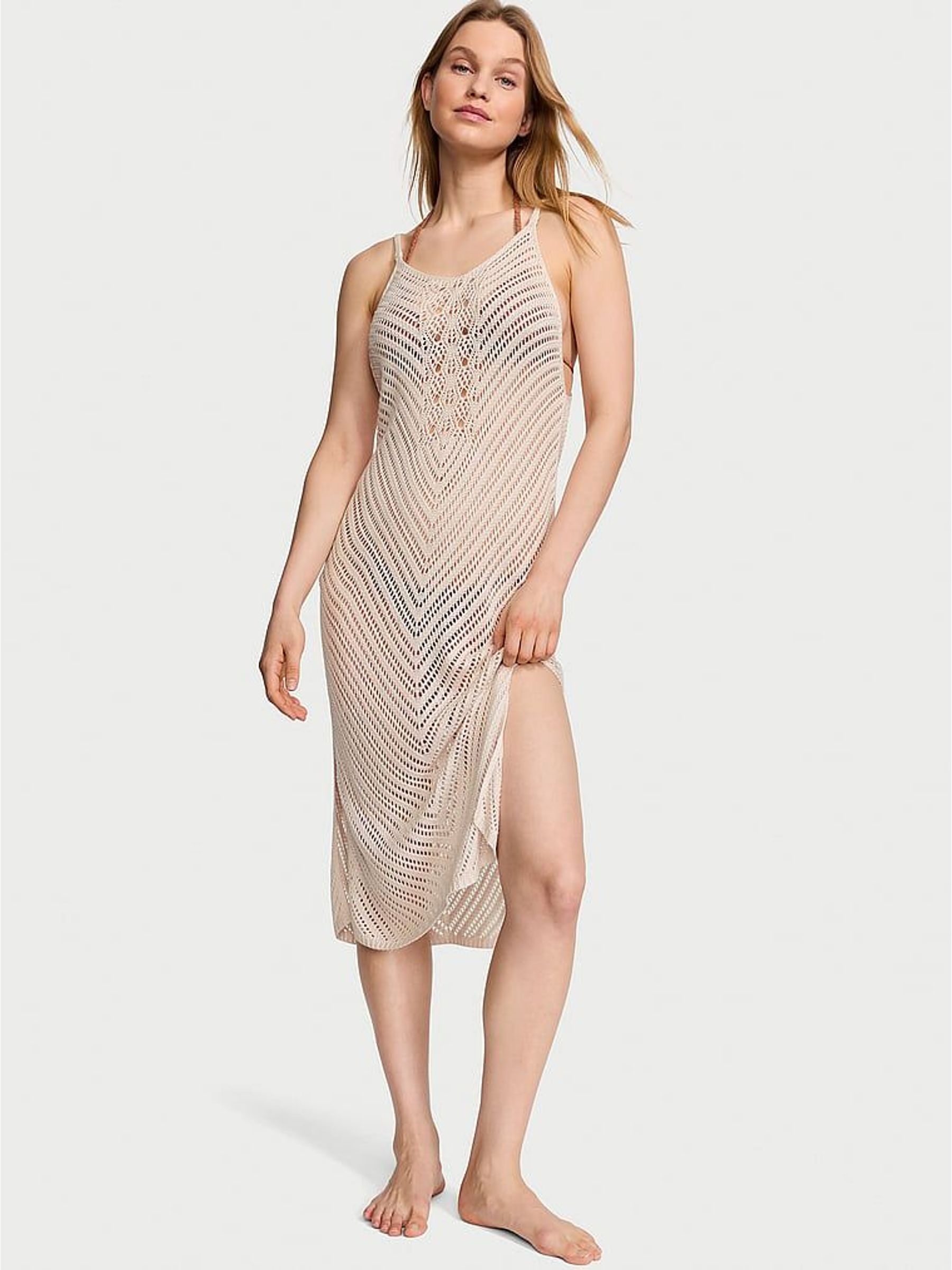 Nude Crochet Cover Up Midi Dress (W40256) | £69