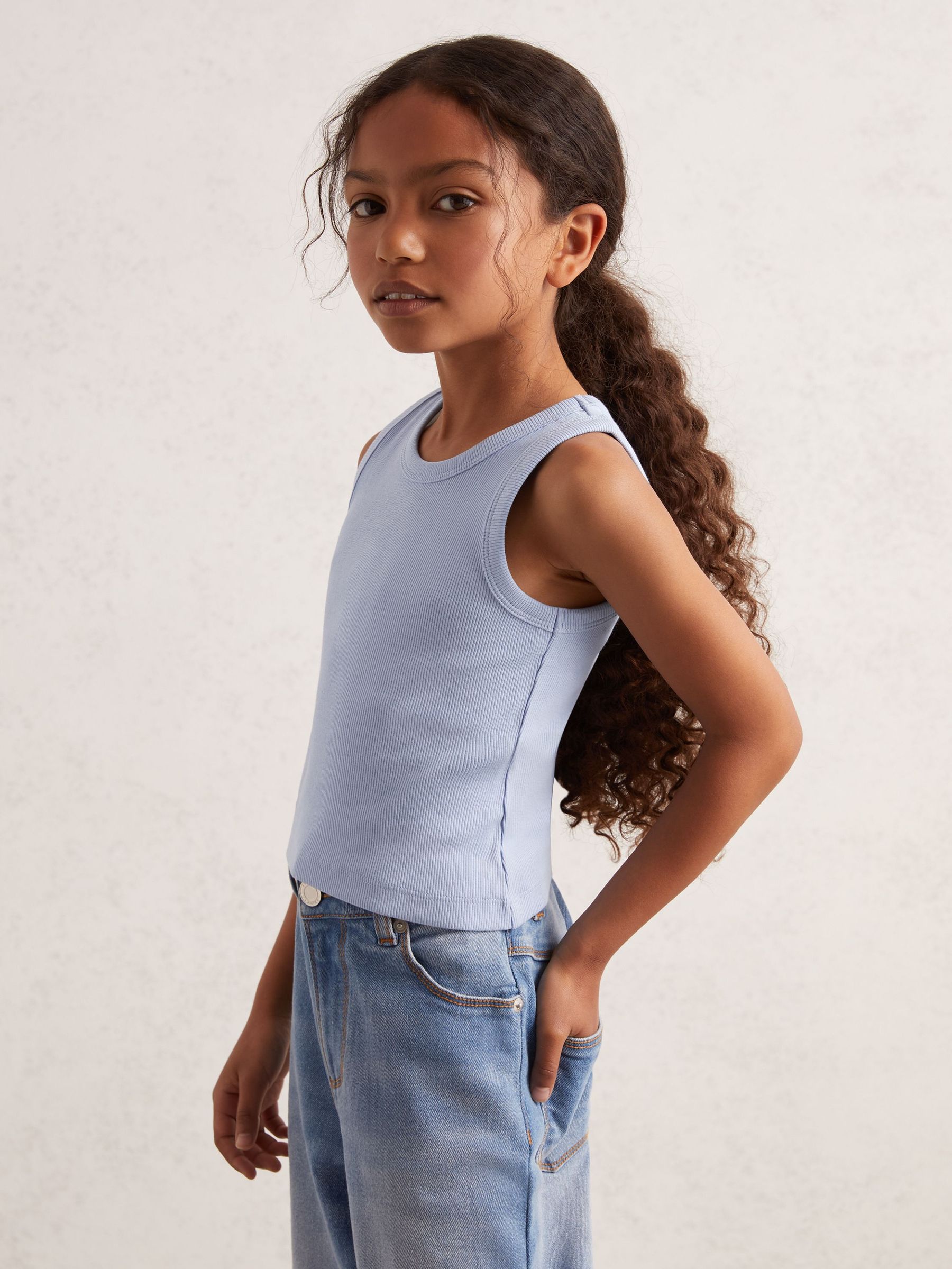 9-13 yrs Stretch-Cotton Ribbed Vest in Blue (W40418) | £11