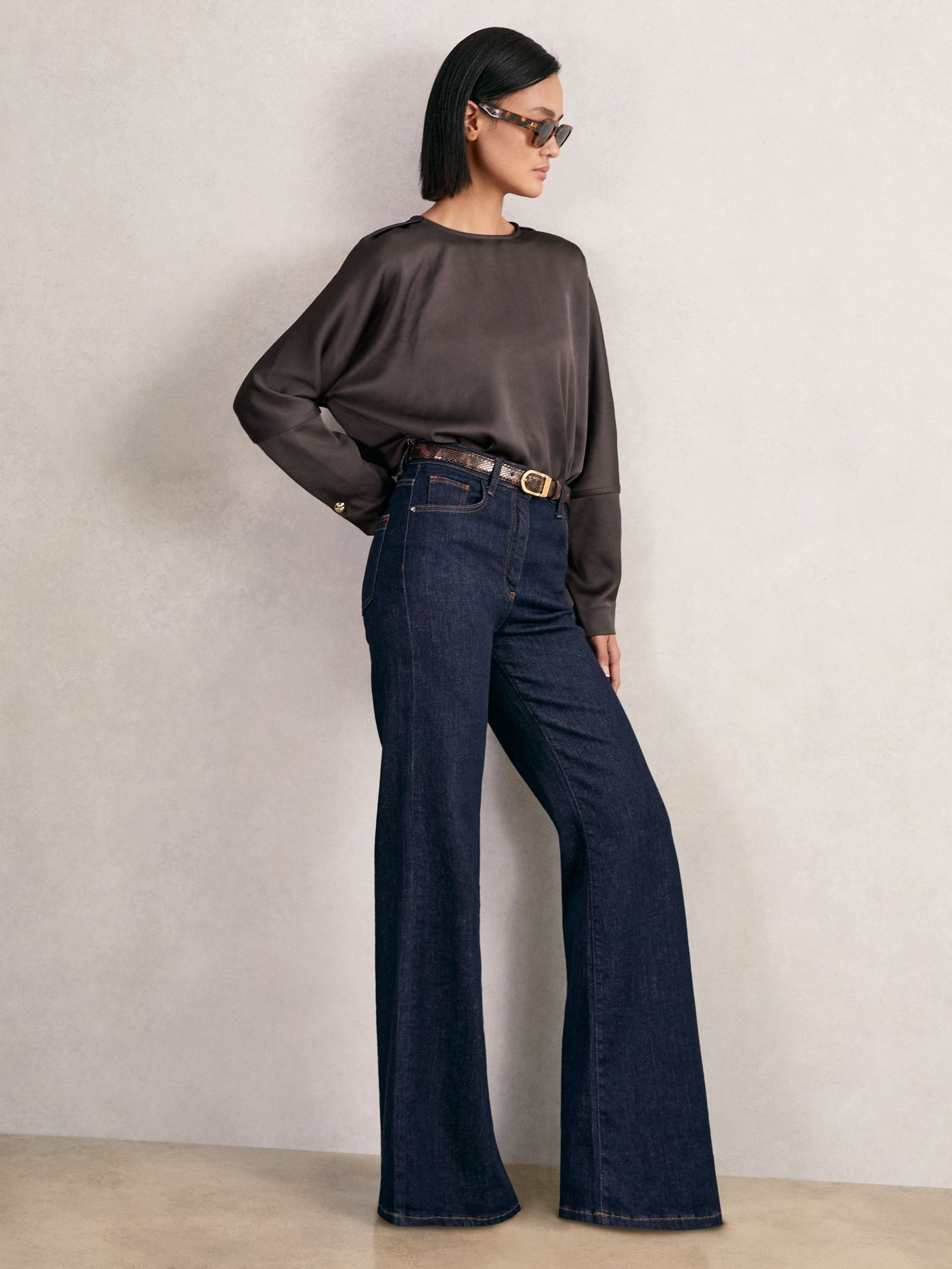 Satin Button-Back Long-Sleeve Top in Mauve (W40867) | £180