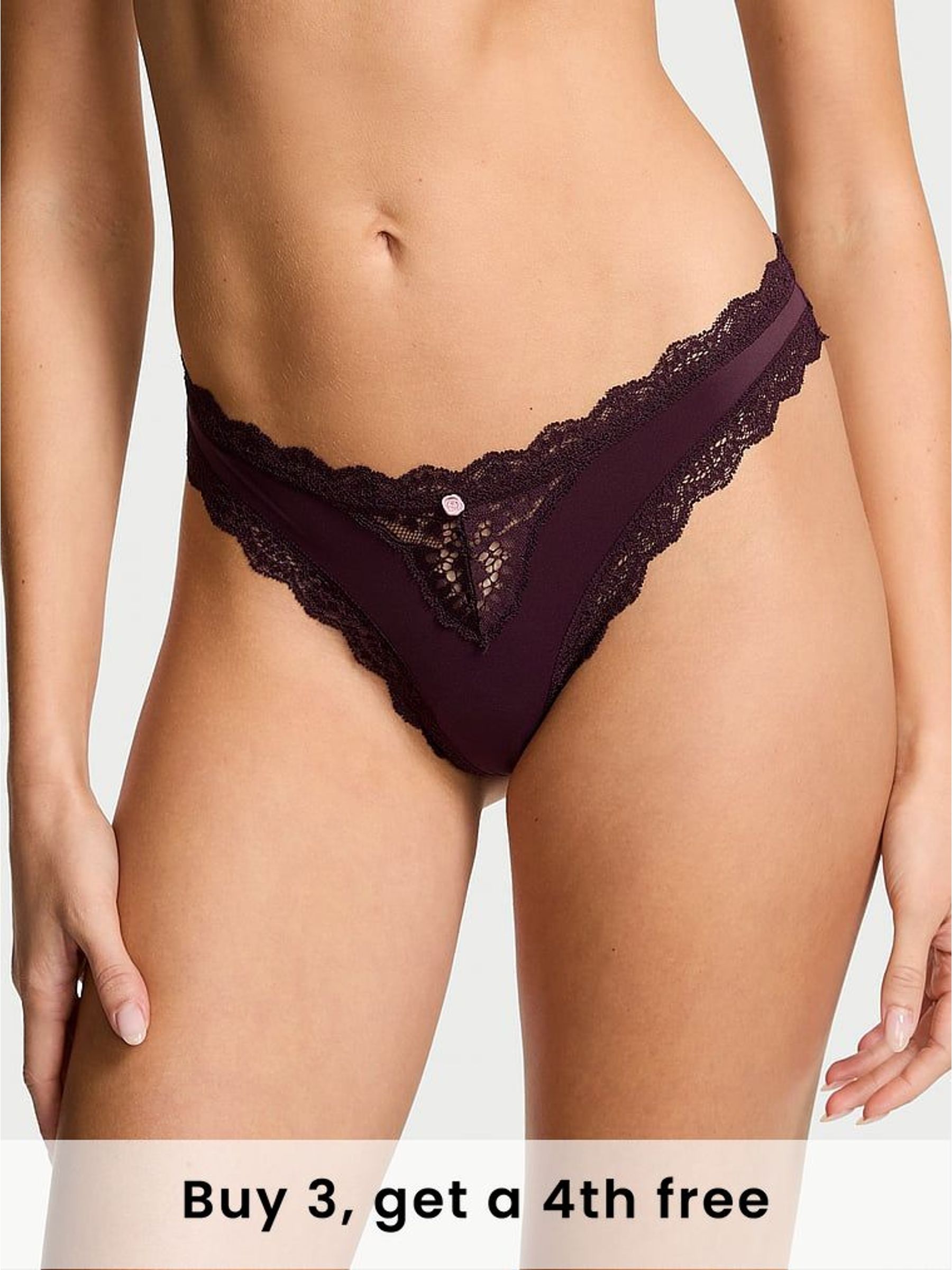 Winter Wine Red Lace Trim Thong Knickers (W41209) | £14
