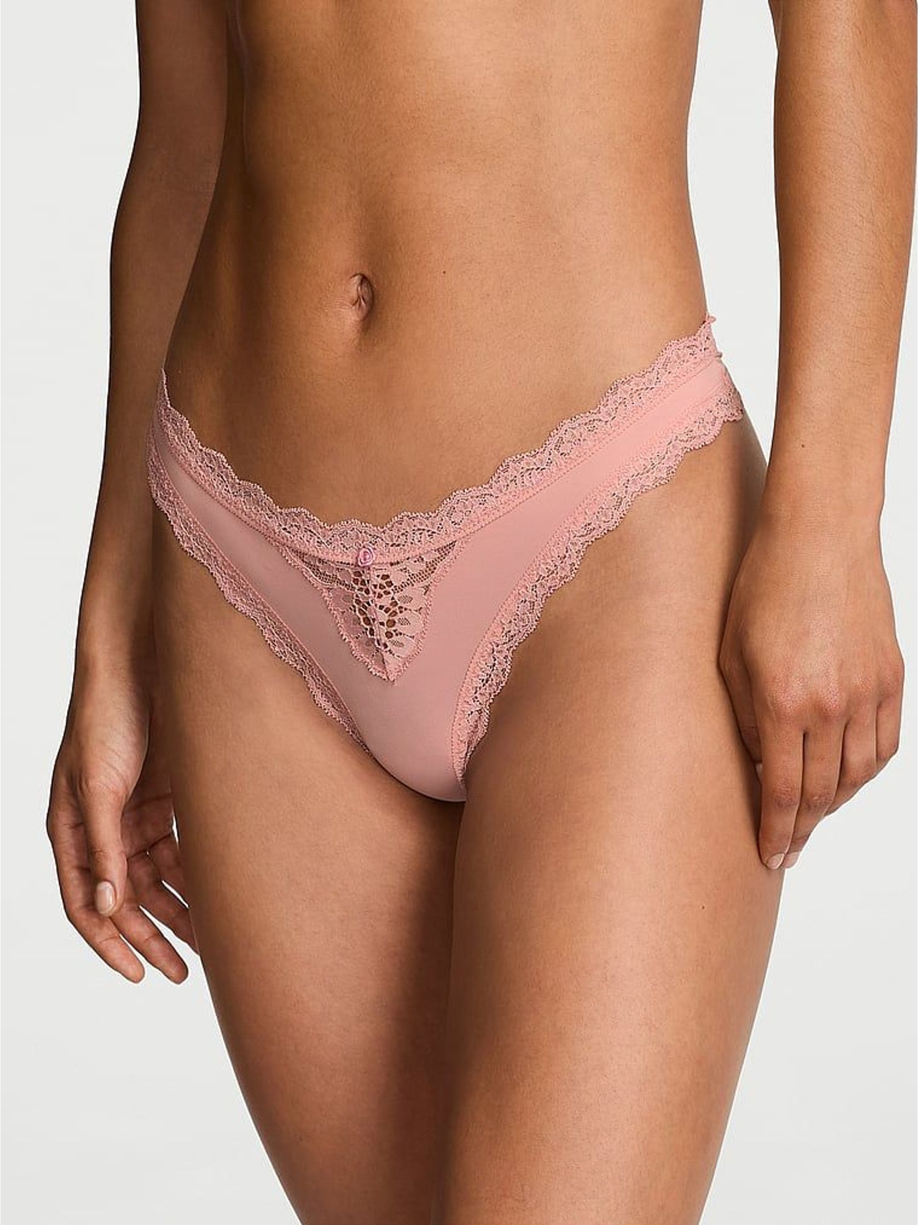 Royal Pink Lace Trim Thong Knickers (W41545) | £14