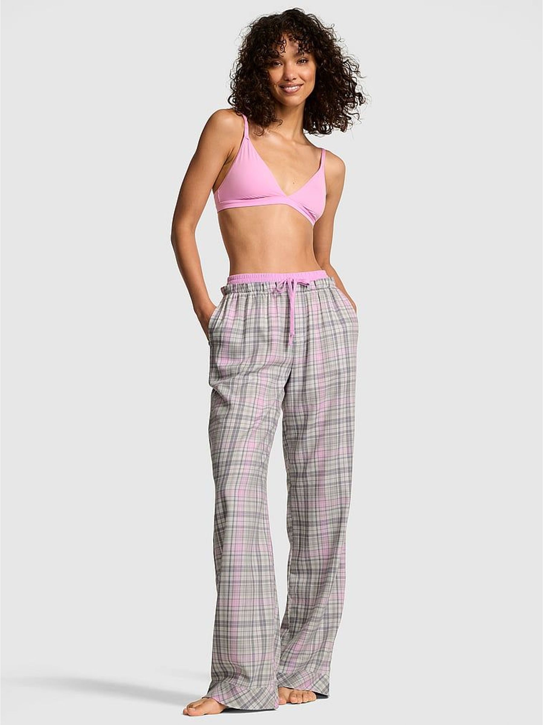 Silver Grey Plaid Boyfriend Pyjama Bottoms (W41577) | £35