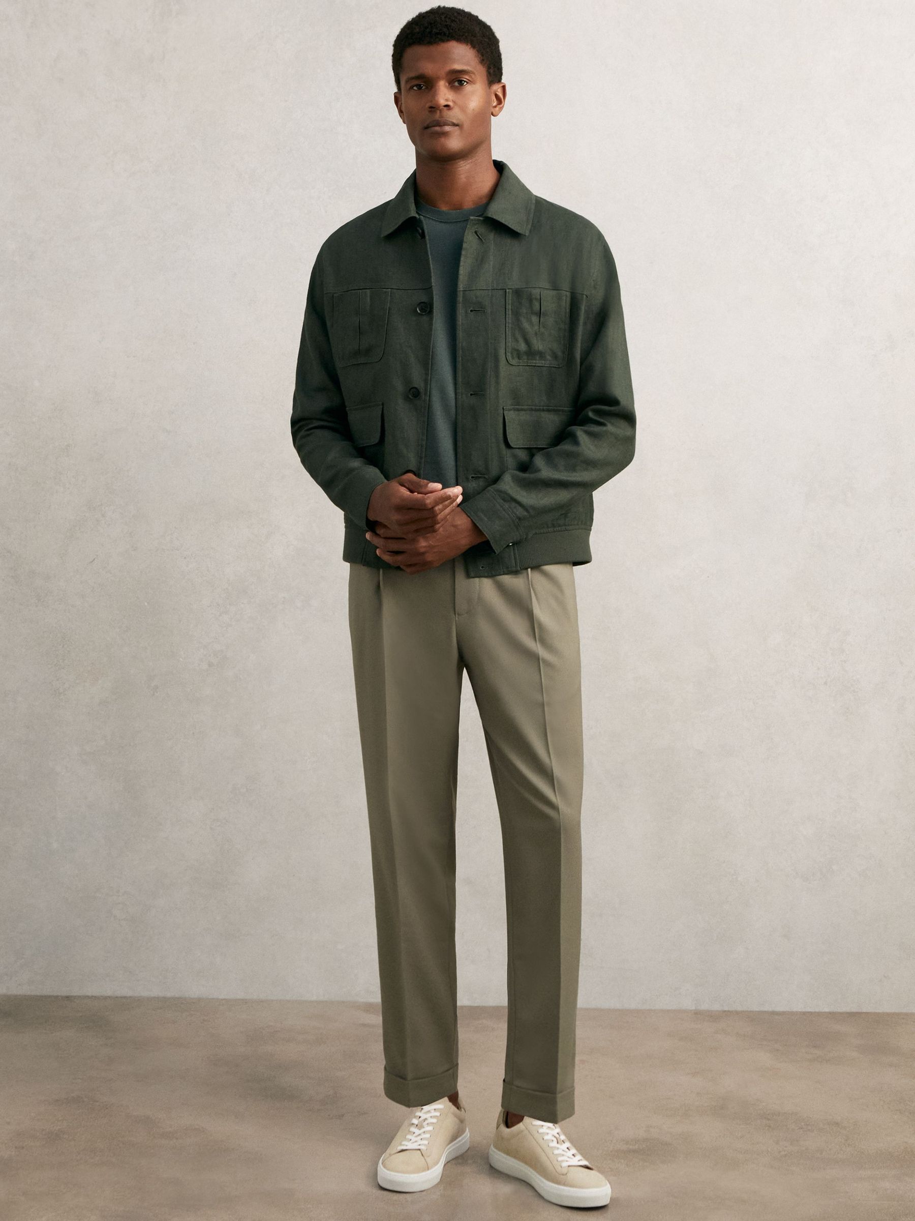 Relaxed Drawstring Trousers with Turn-Ups in Sage (W43524) | £78