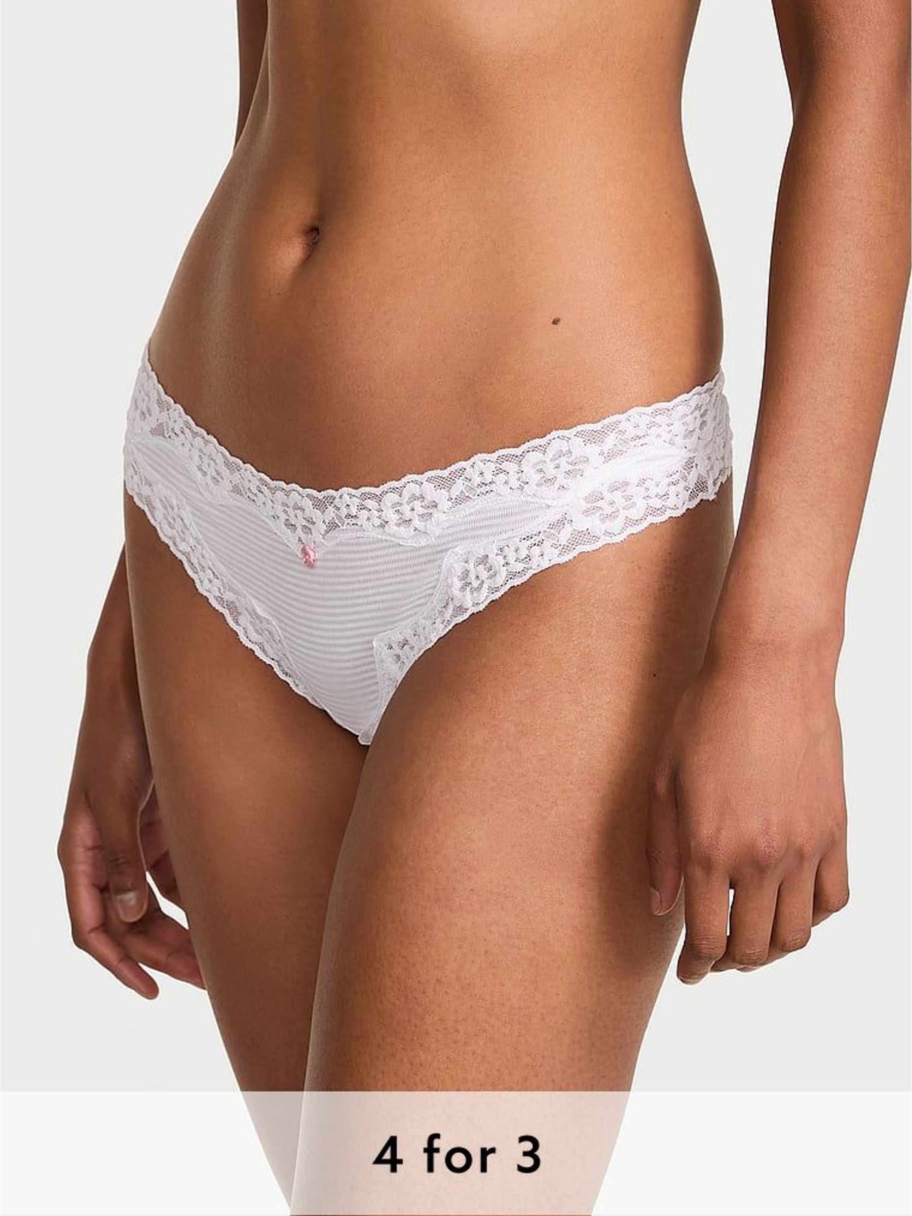 White Thong Lace Waist Knickers (W45538) | £9