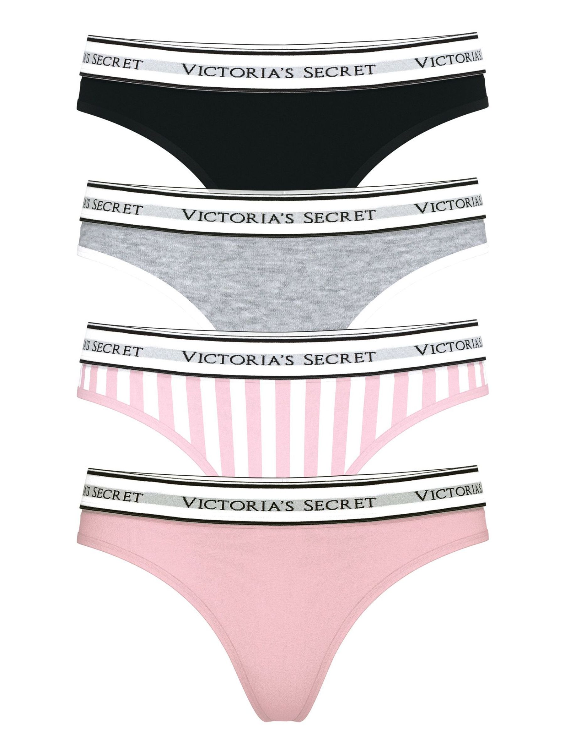 Black/Grey/Pink Thong Logo 4 Pack Knickers (W45539) | £20