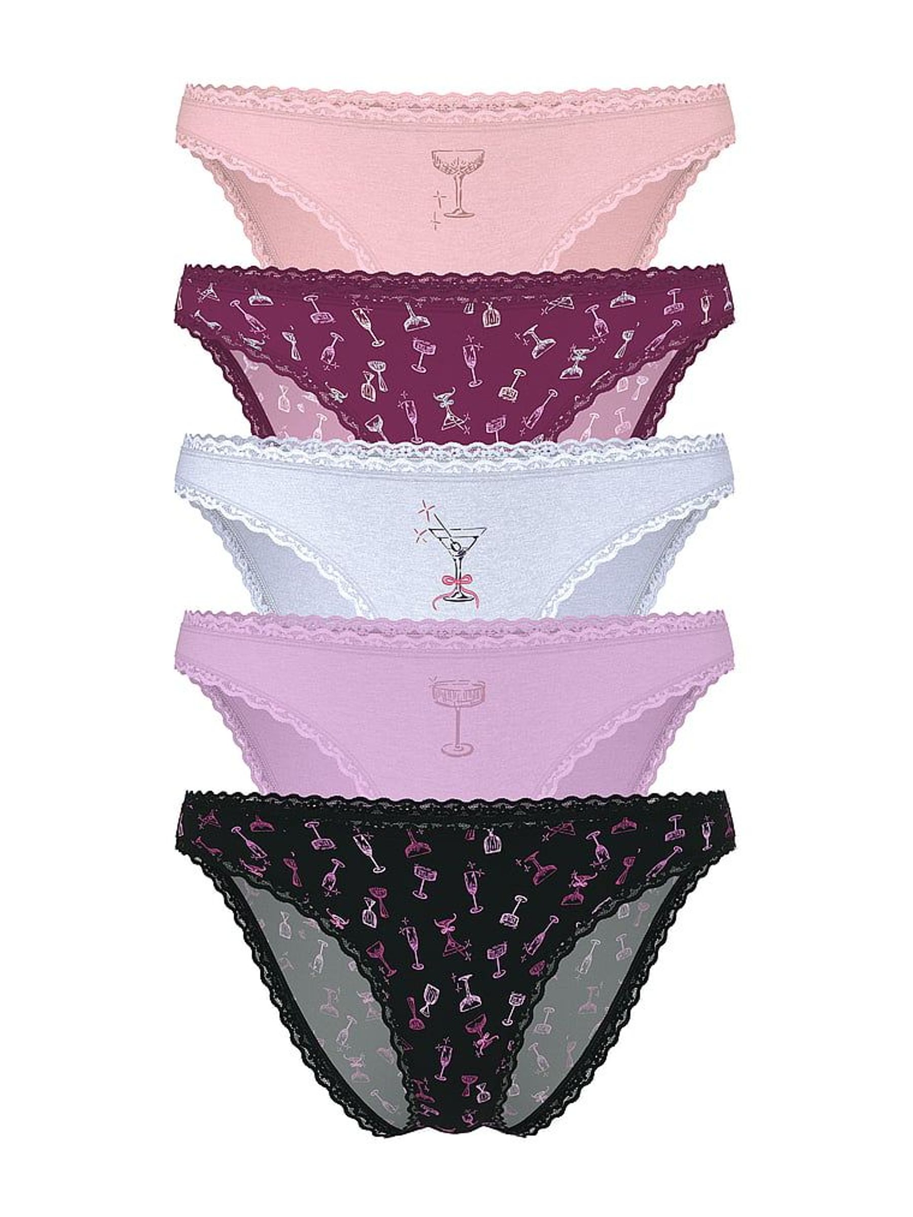 Pink/Purple/Blue/Black Bikini 5 Pack Cotton Lace Trim Knickers (W45545) | £25