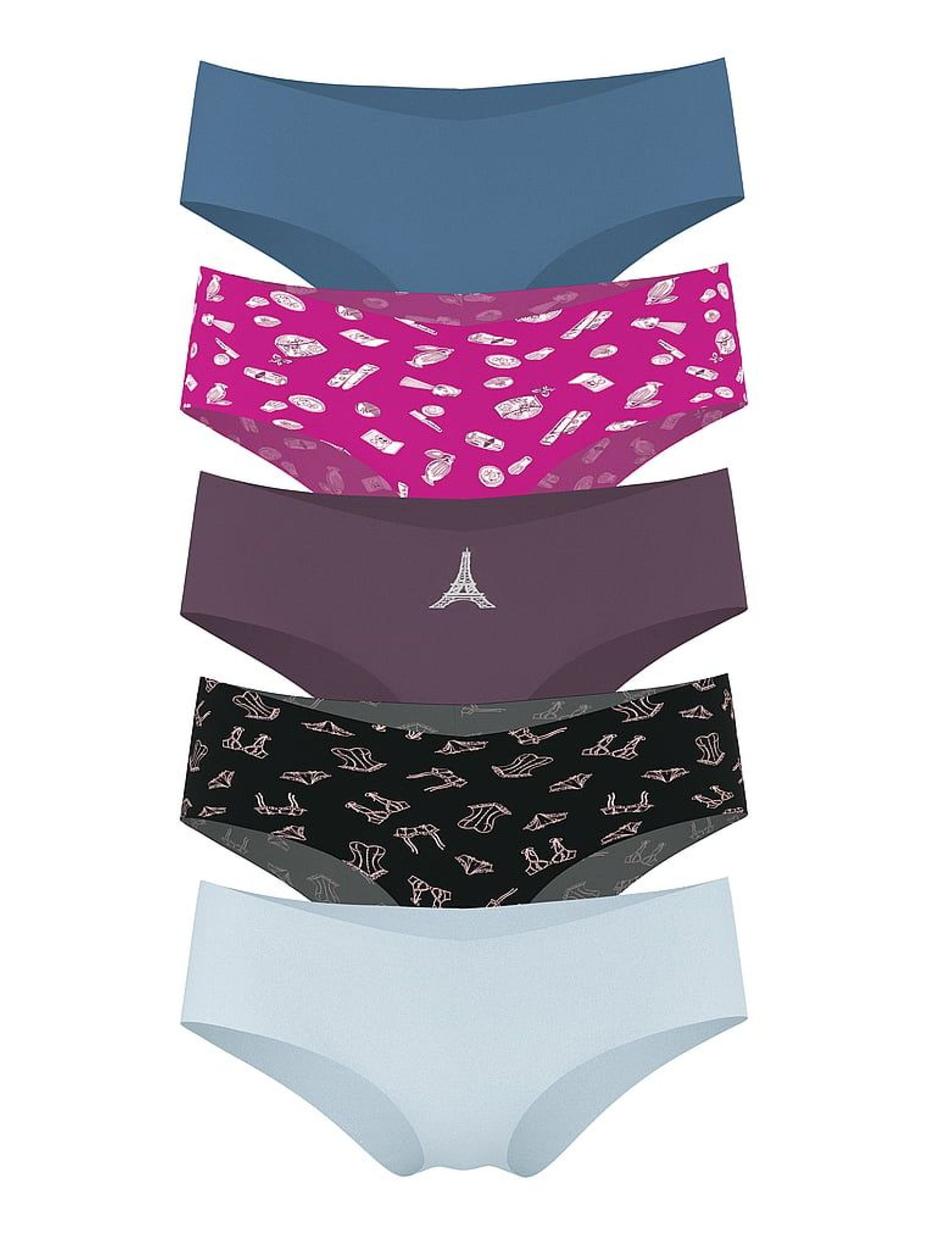 Blue/Pink/Purple/Black Cheeky 5 Pack Knickers (W45551) | £25