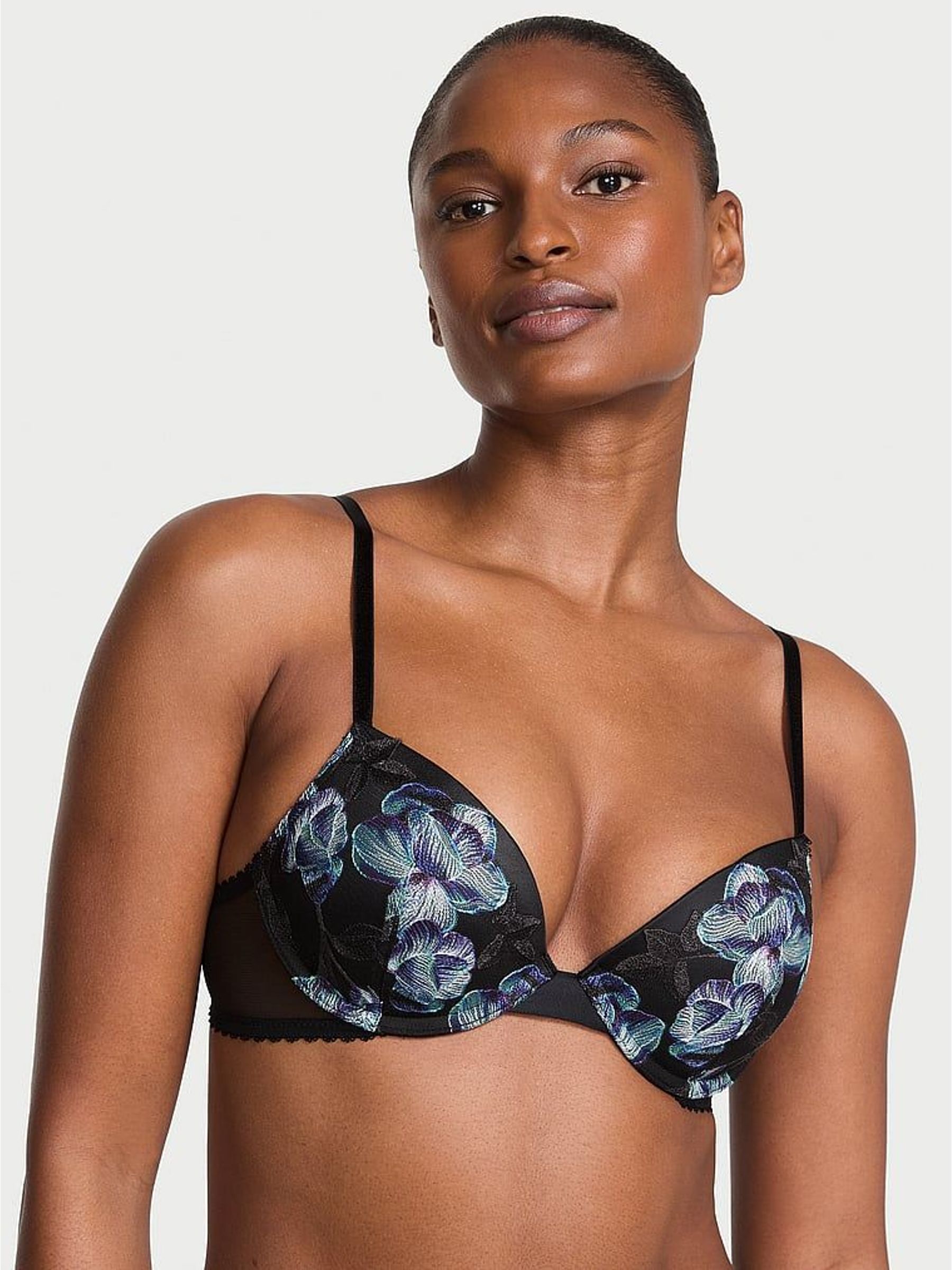 Electric Blue Push Up Orchid Embroidery Bra (W45561) | £69