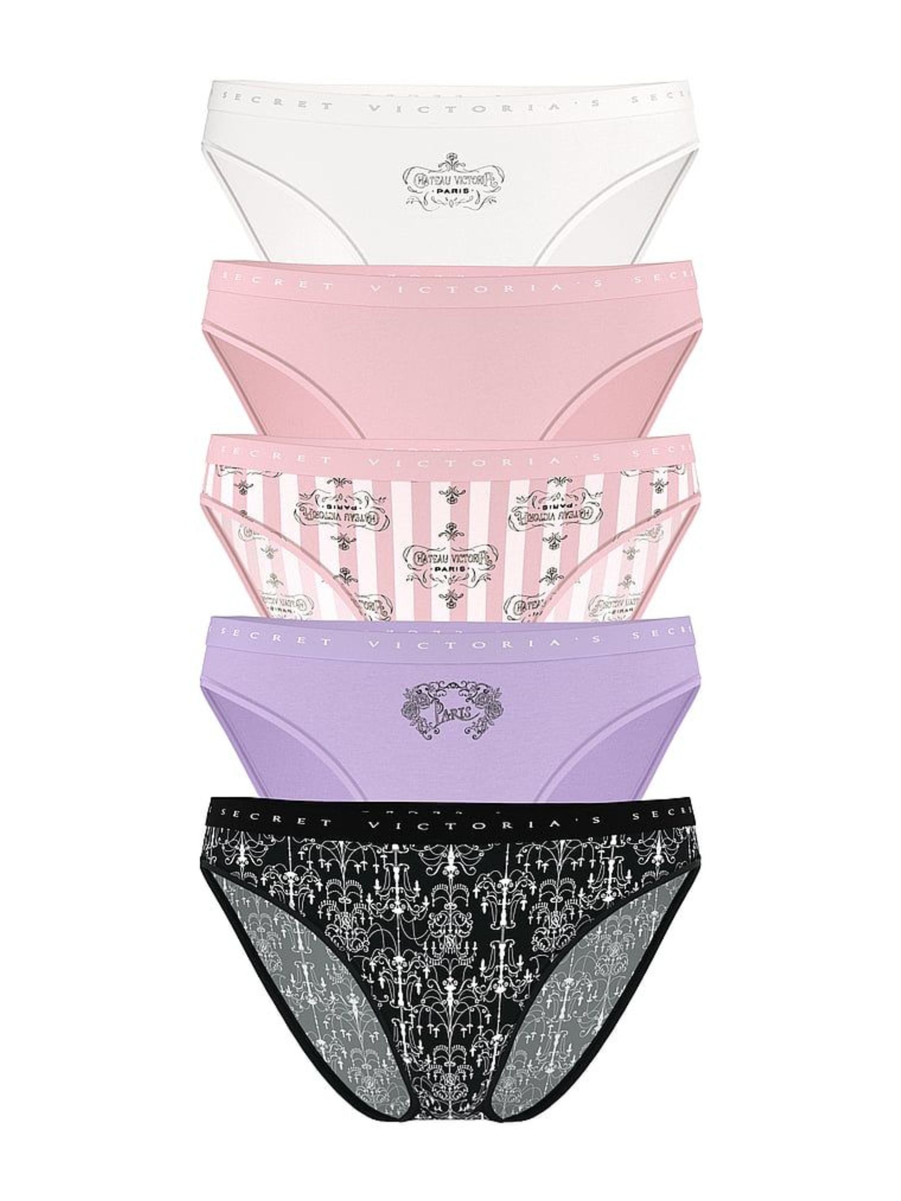 Black/White/Pink/Purple Bikini Logo 5 Pack Knickers (W45580) | £25