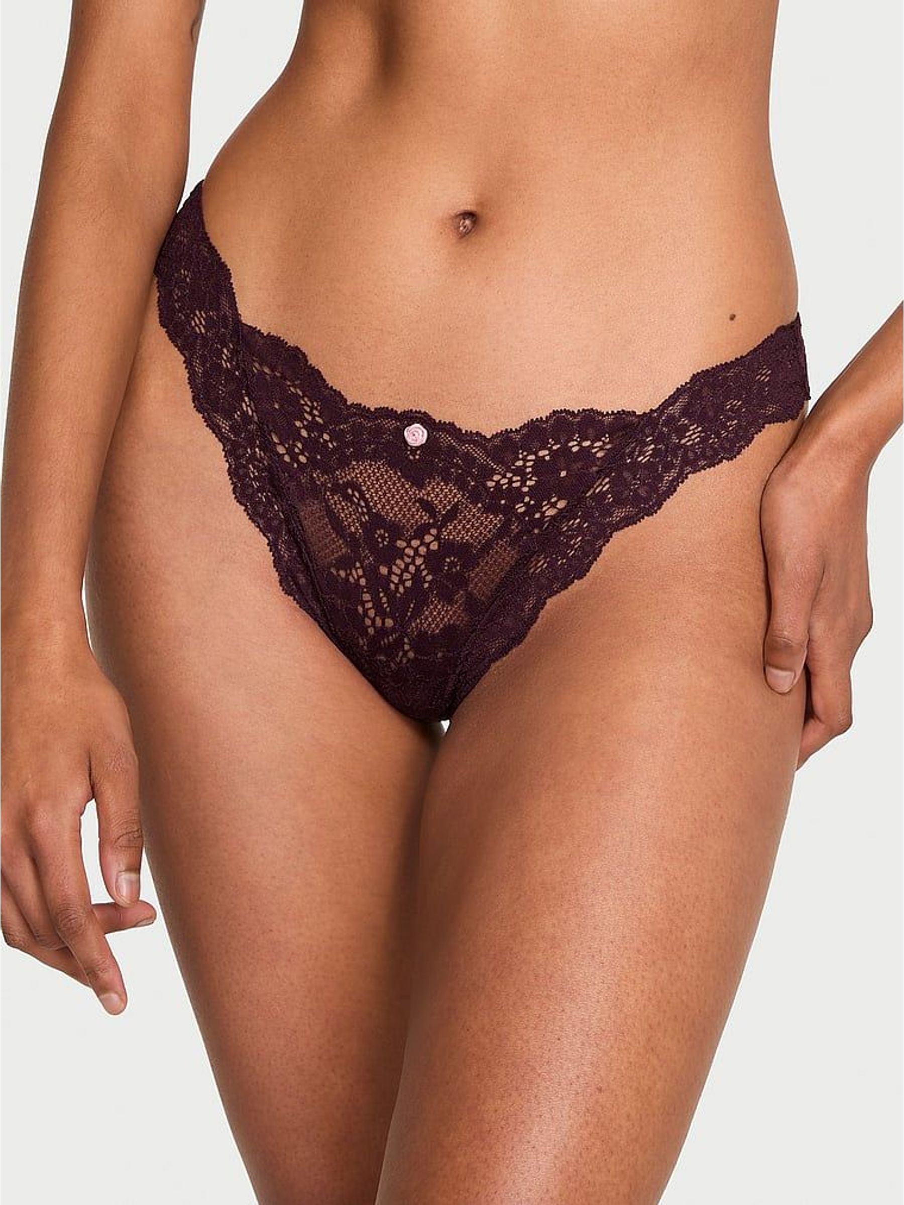 Winter Wine Red Thong Lace Knickers (W45581) | £14