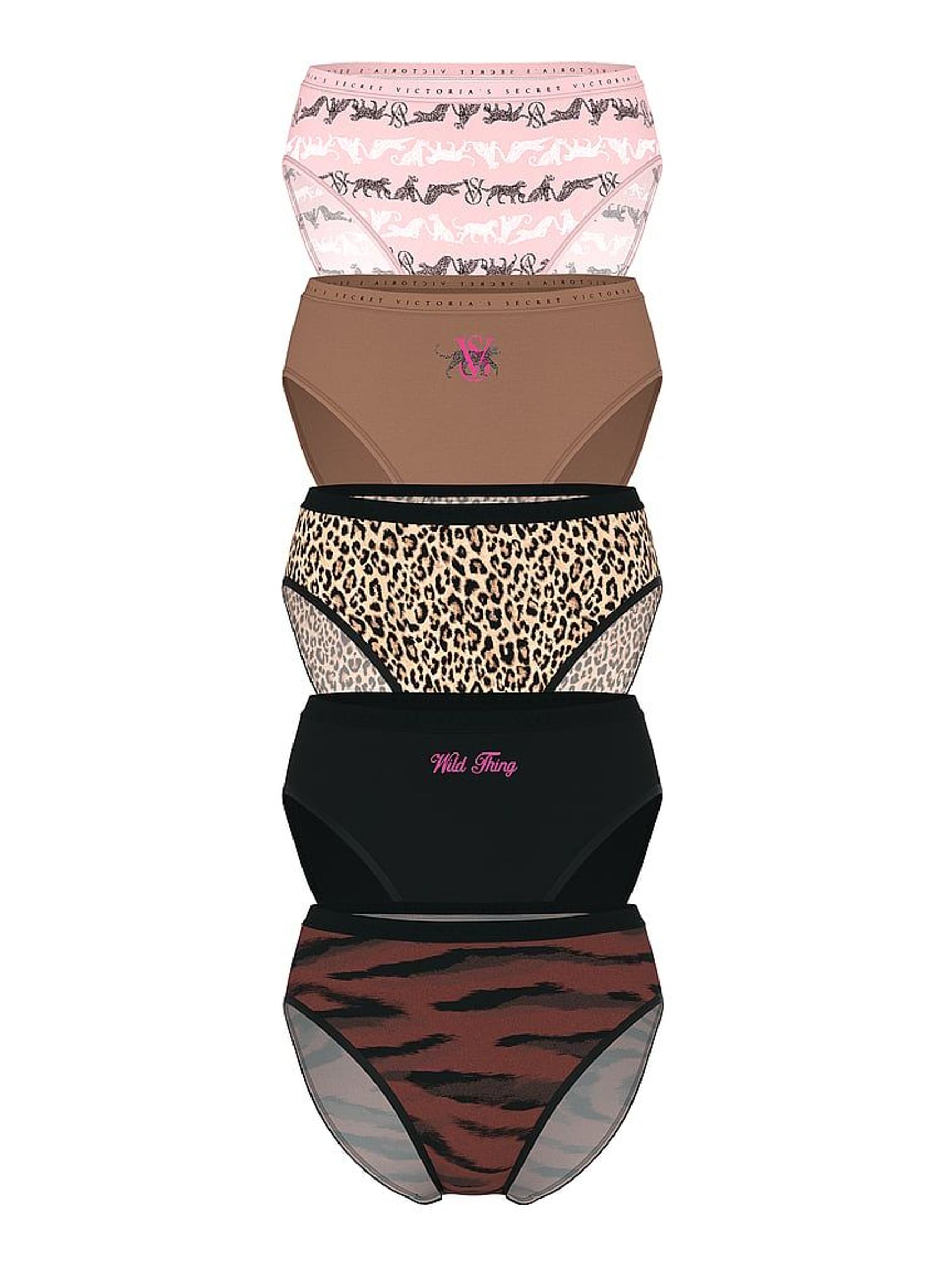 Pink/Brown/Black Brief Logo 5 Pack Knickers (W45584) | £25