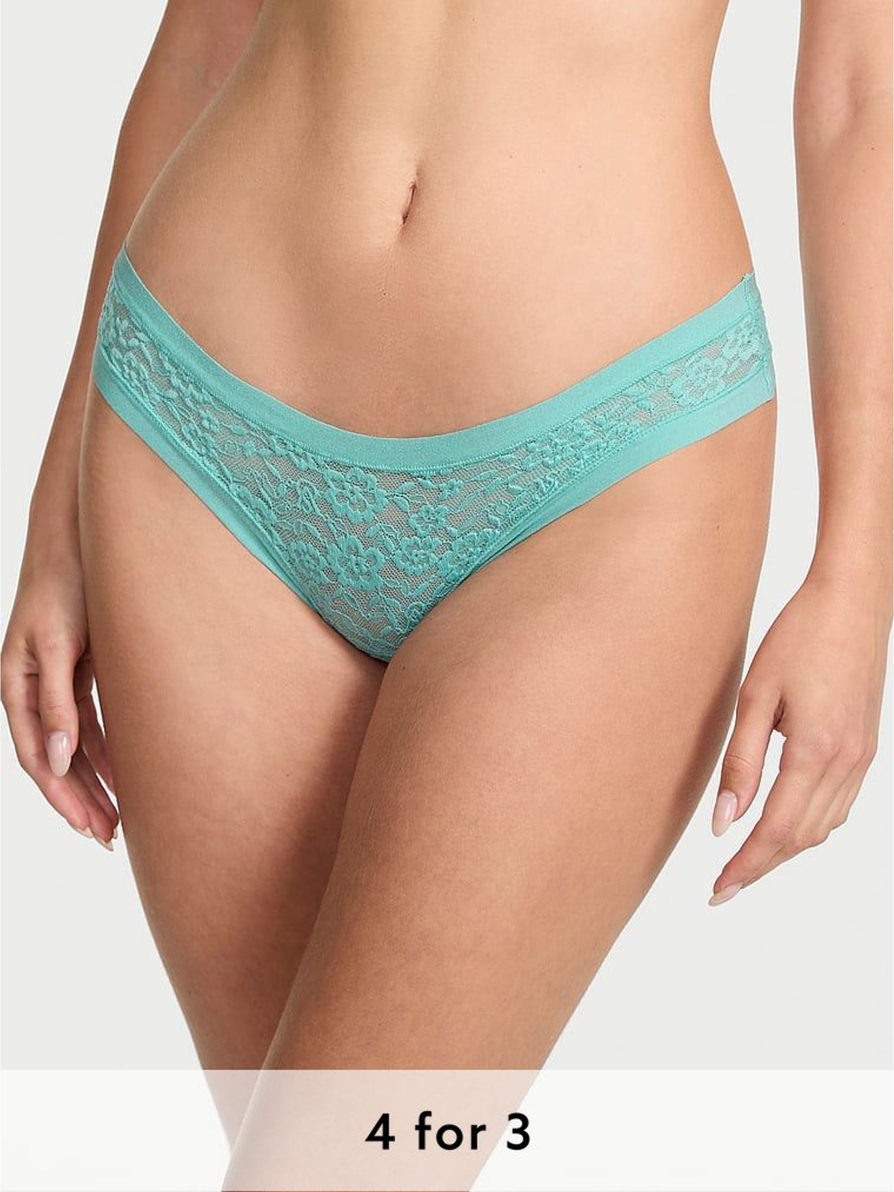 Dusty Turquoise Blue Thong Lace Knickers (W45598) | £9