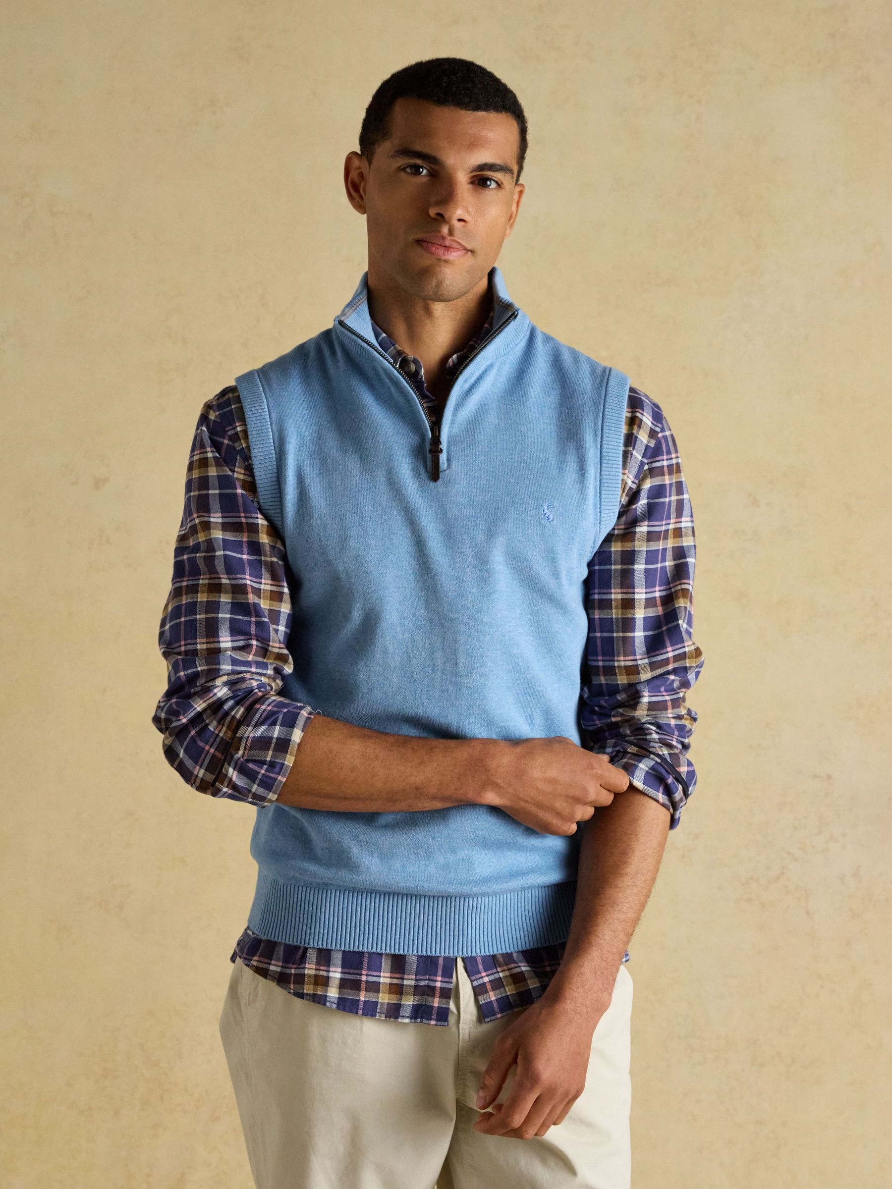 Hillside Light Blue Quarter Zip Knitted Tank Top (W45837) | £45