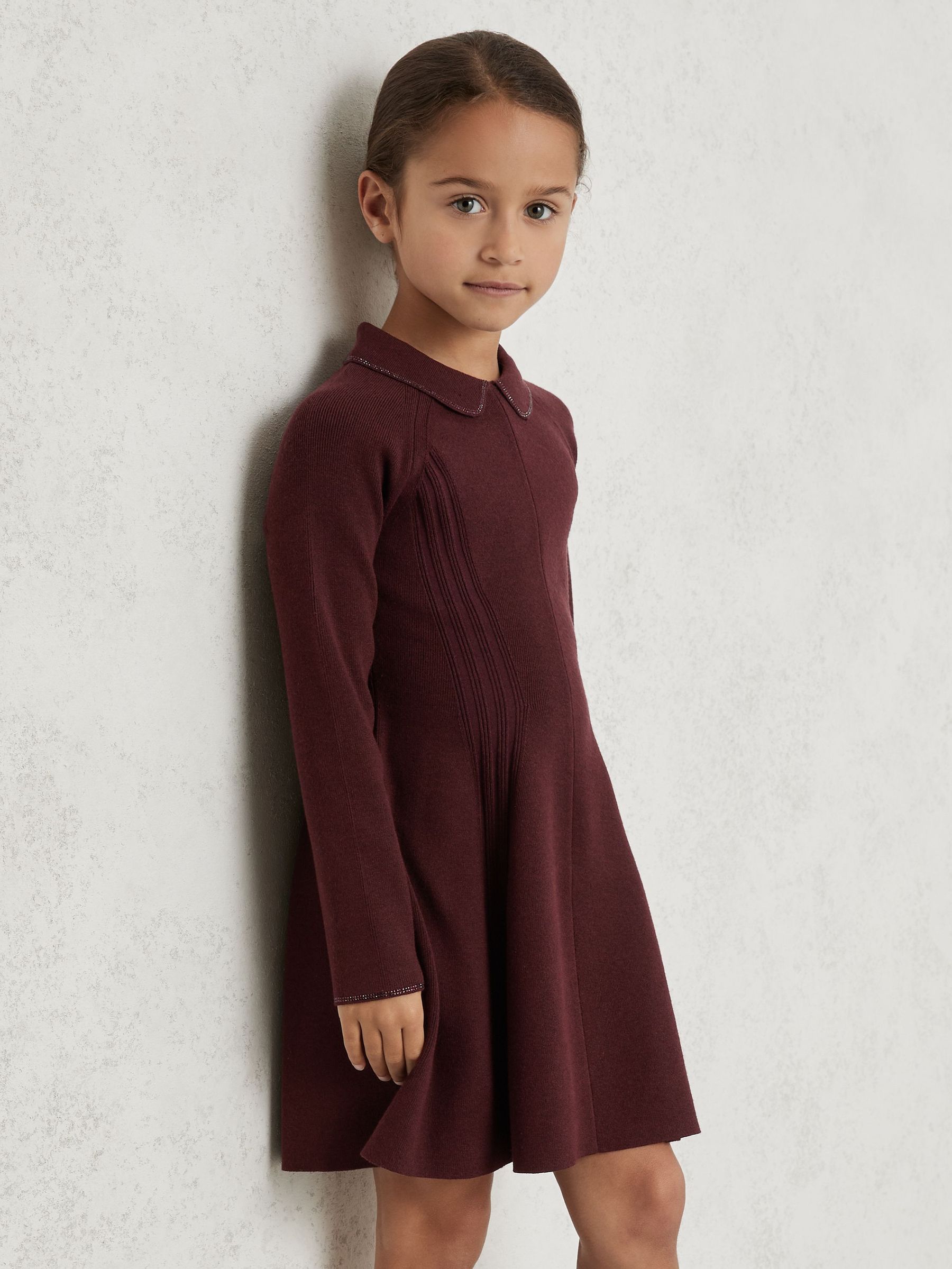 3-9 yrs Embellished Collar Knitted Dress in Berry (W46084) | £68