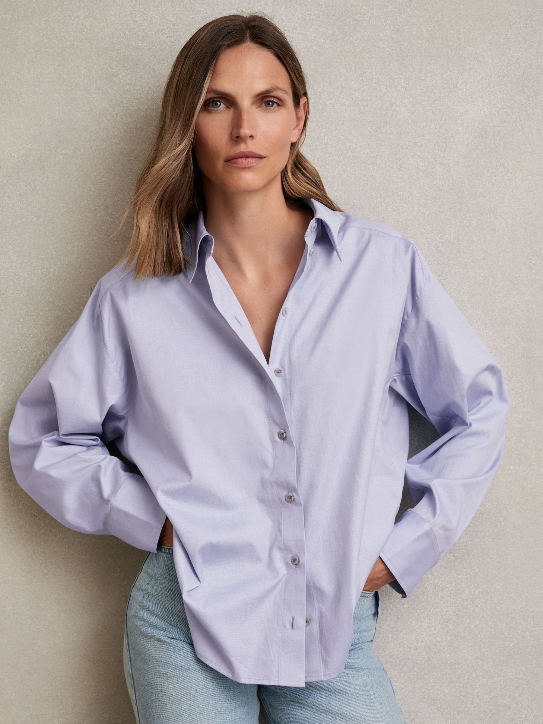 Cotton Button Through Oxford Shirt in Blue (W46543) | £120