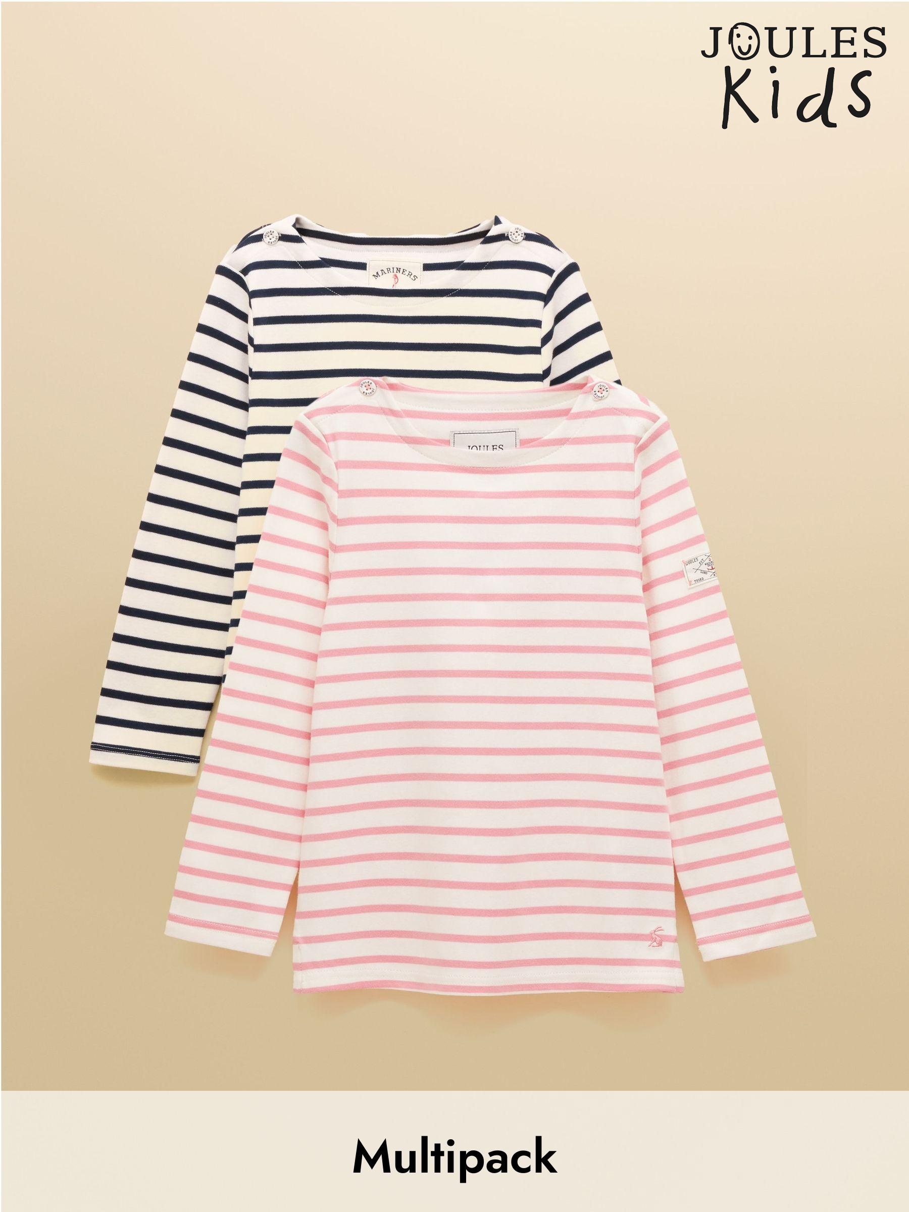 Girls' Harbour Navy and Pink Two Pack Stripe Long Sleeve Top (W46776) | £28 - £36