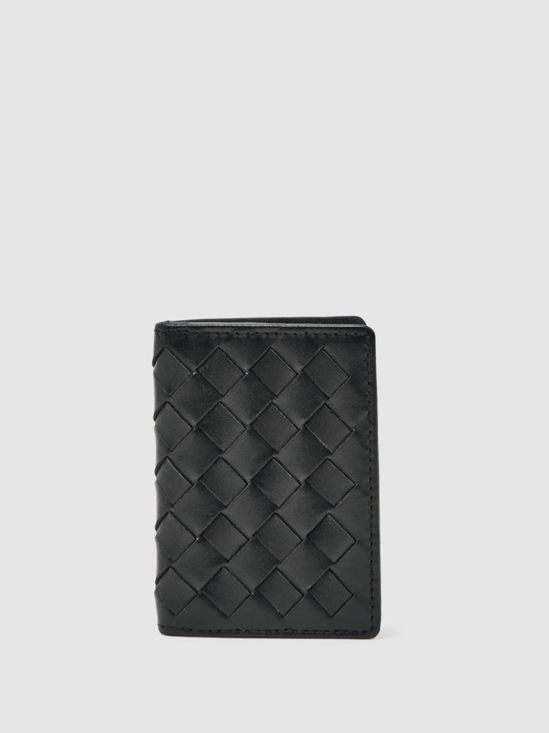 Leather Large Lattice-Effect Cardholder in Black (W48871) | £48