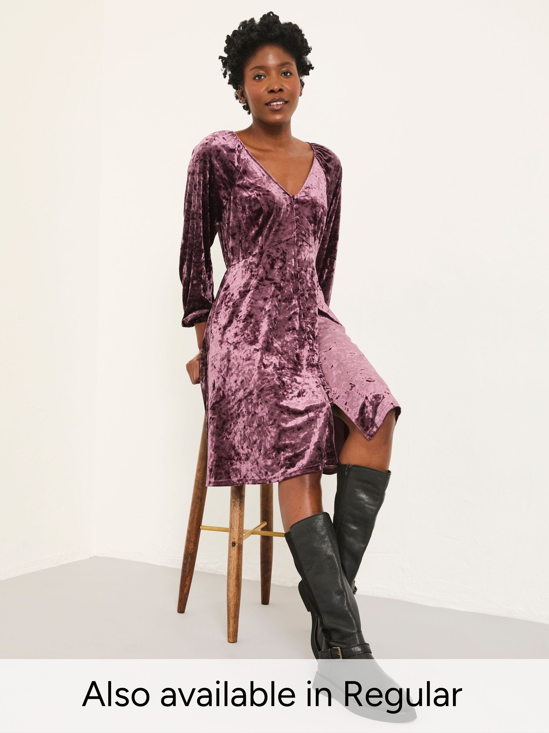 Em Dark Purple Petite Velvet Dress (W48905) | £69