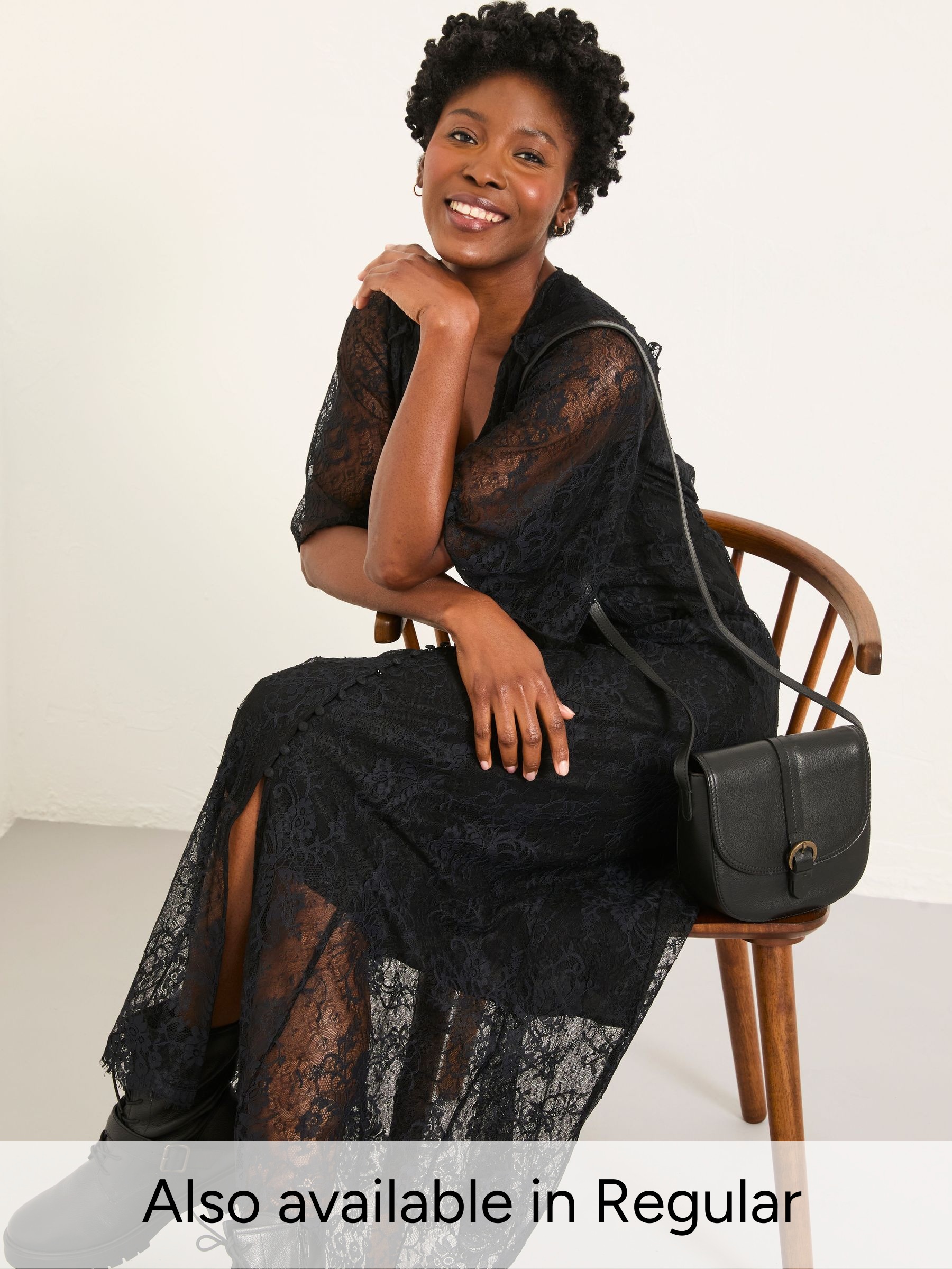 Alanna Black Petite Lace Midi Dress (W48906) | £89