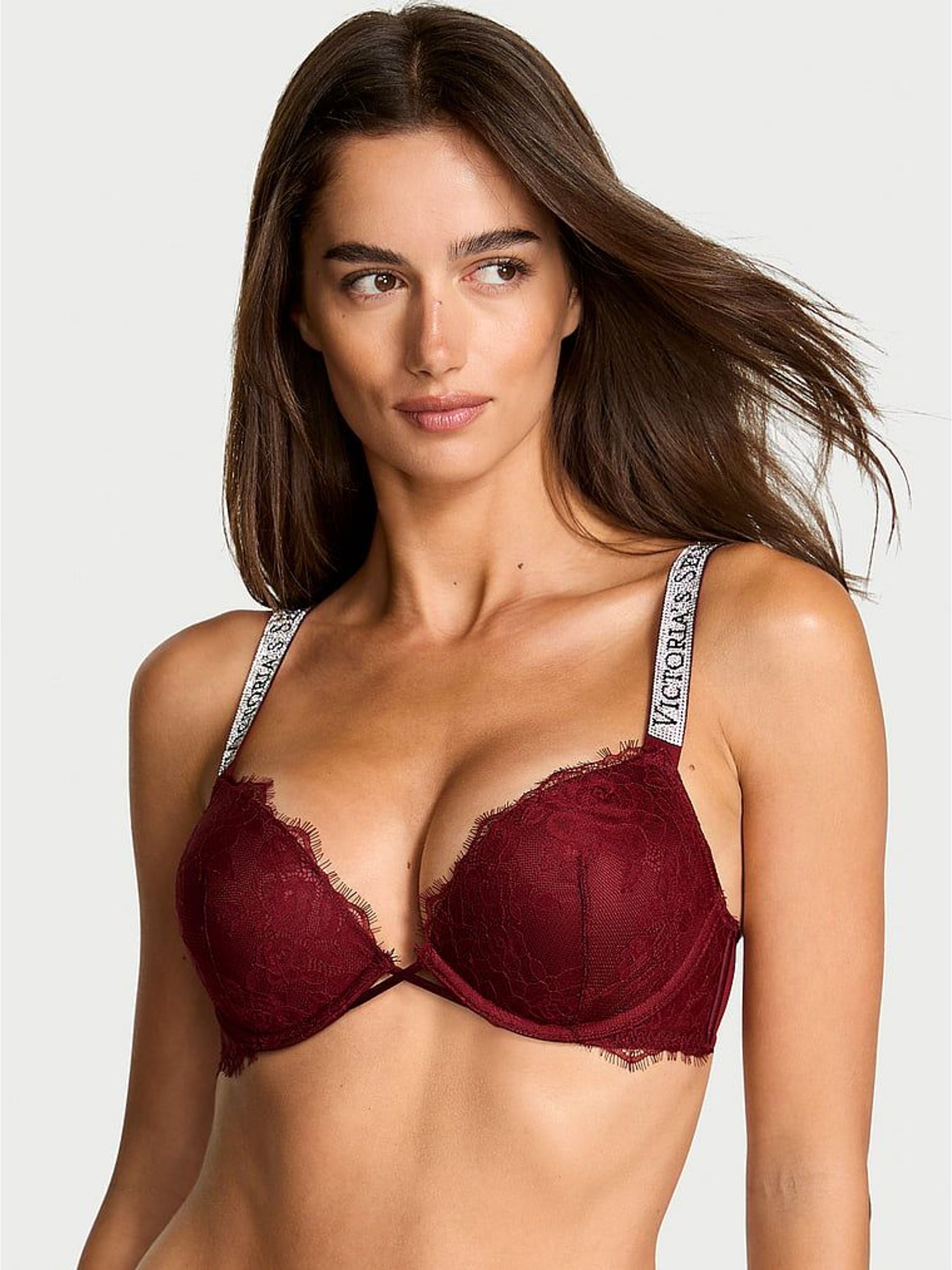 Sangria Red Add 2 Cups Push Up Bombshell Lace Shine Strap Bra (W49054) | £40