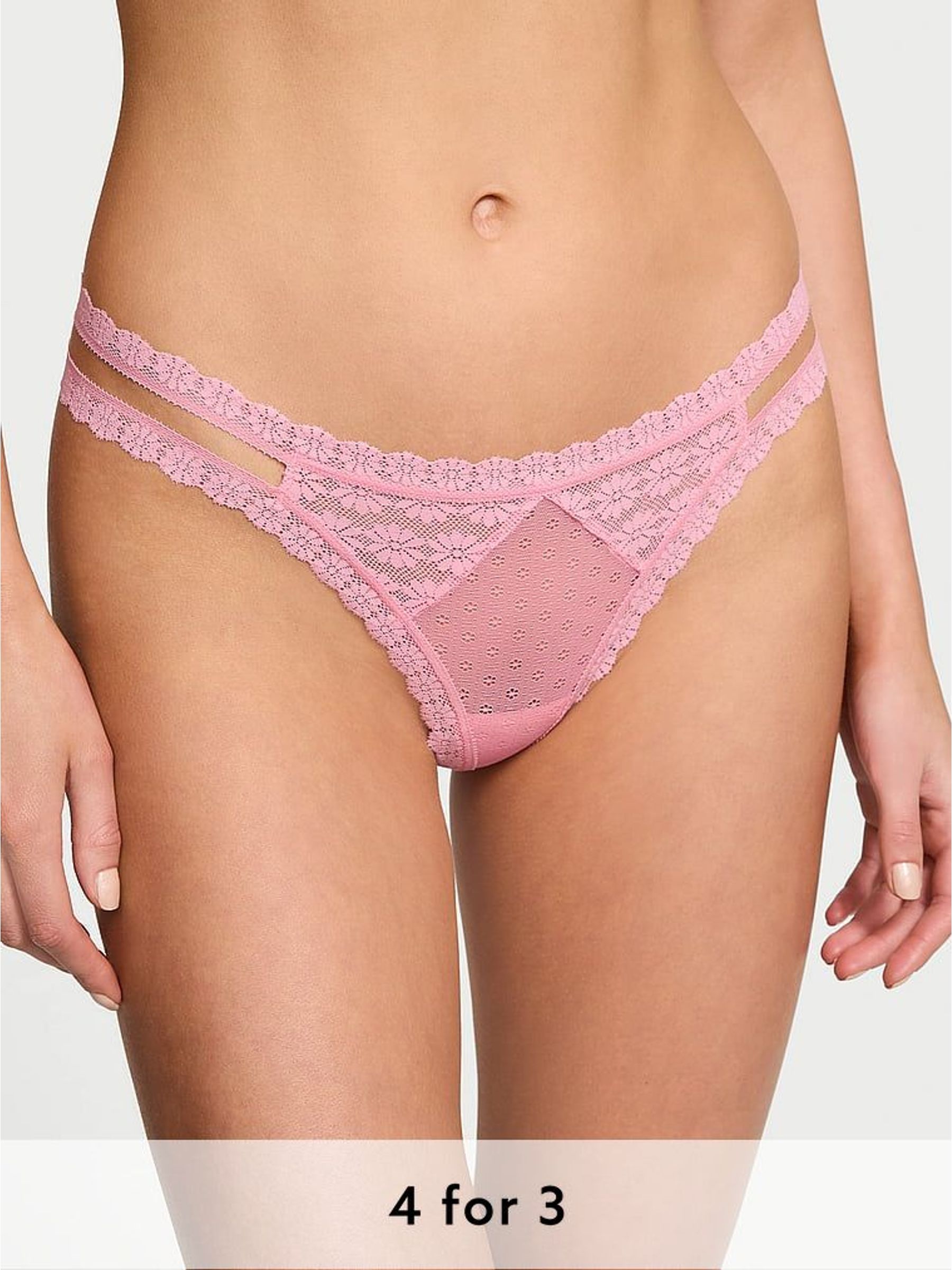 Pink Hope Double Strap Thong Daisy Lace Knickers (W49836) | £9
