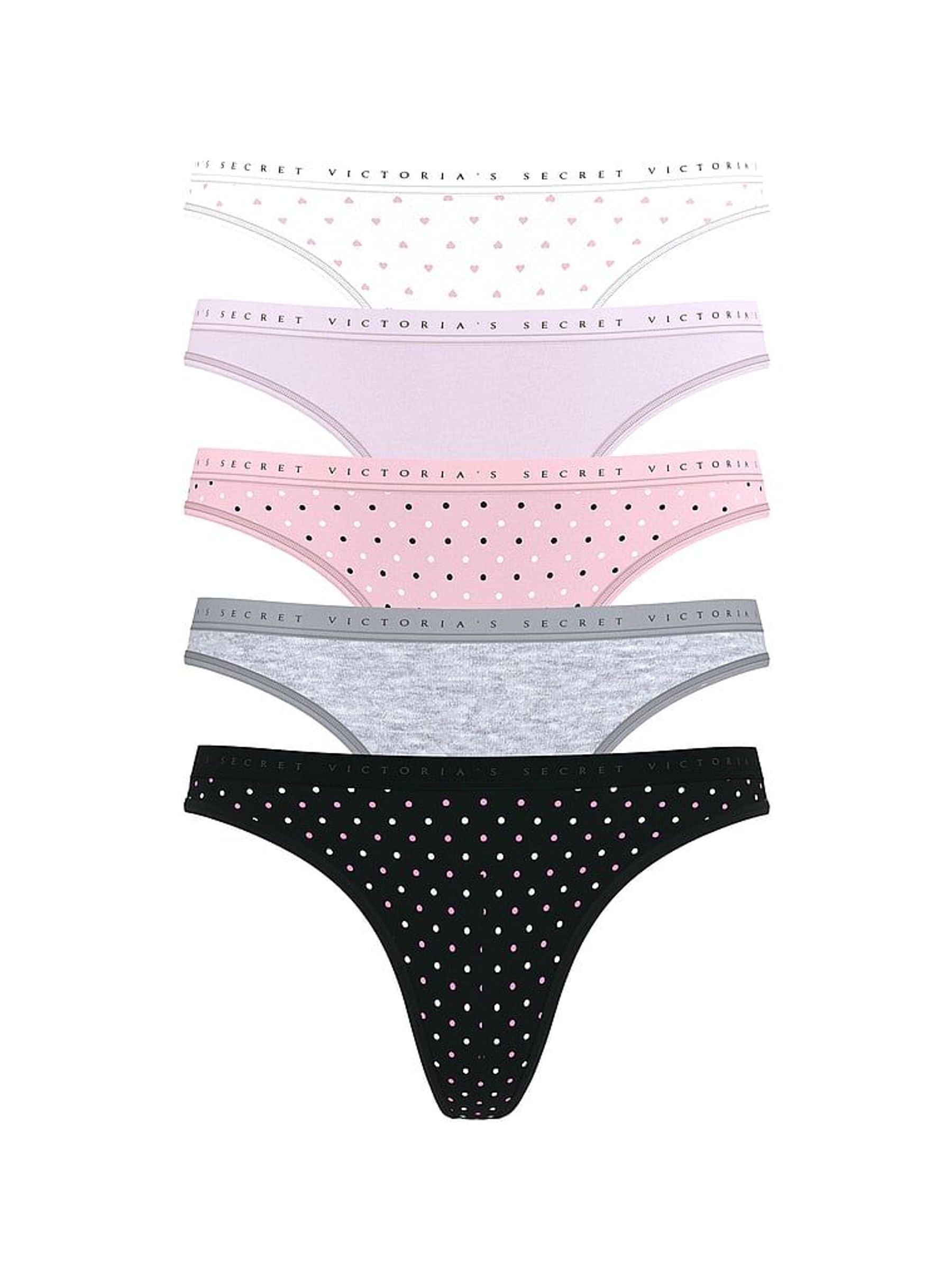 White/Purple/Pink/Grey/Black Thong Logo 5 Pack Knickers (W49862) | £27