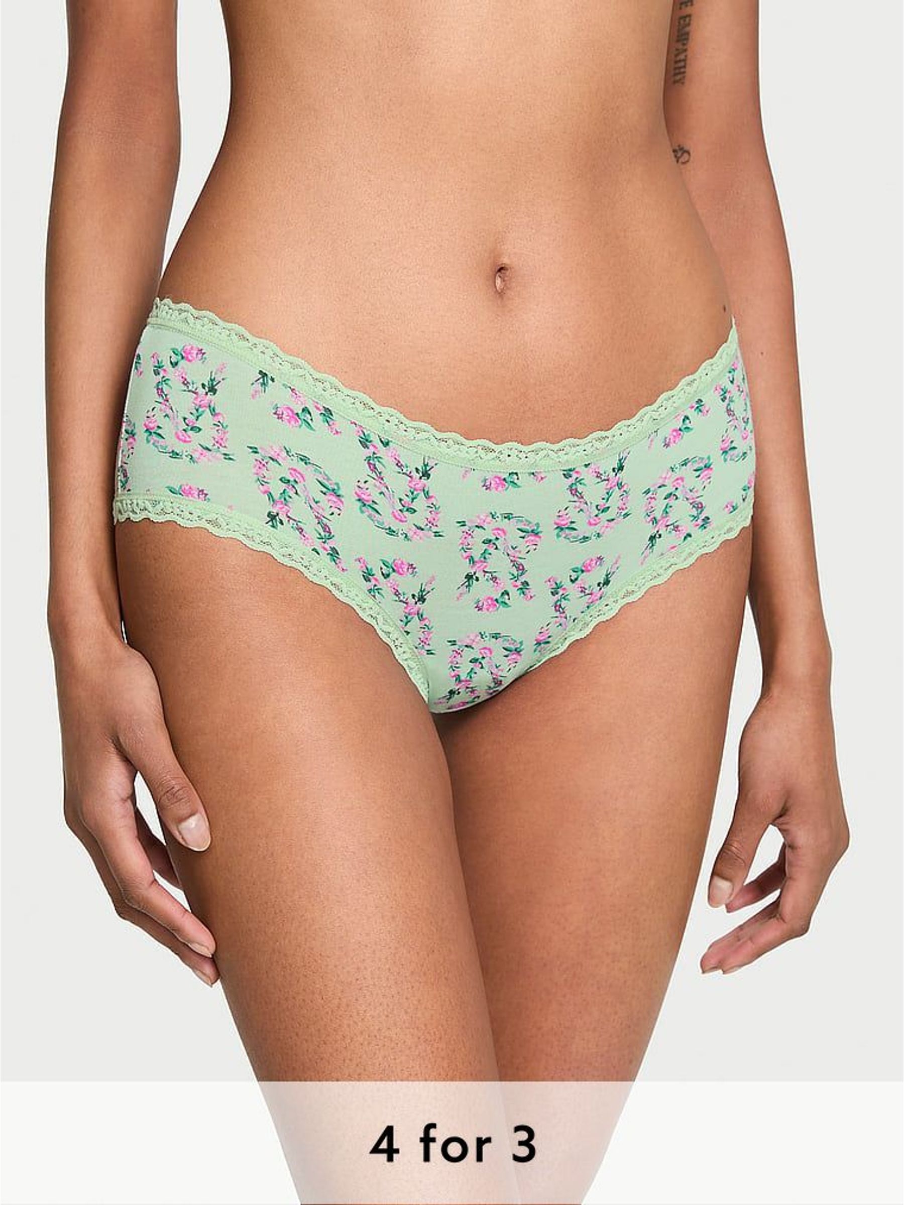 Mint Green Floral Cheeky Cotton Lace Trim Knickers (W49869) | £9