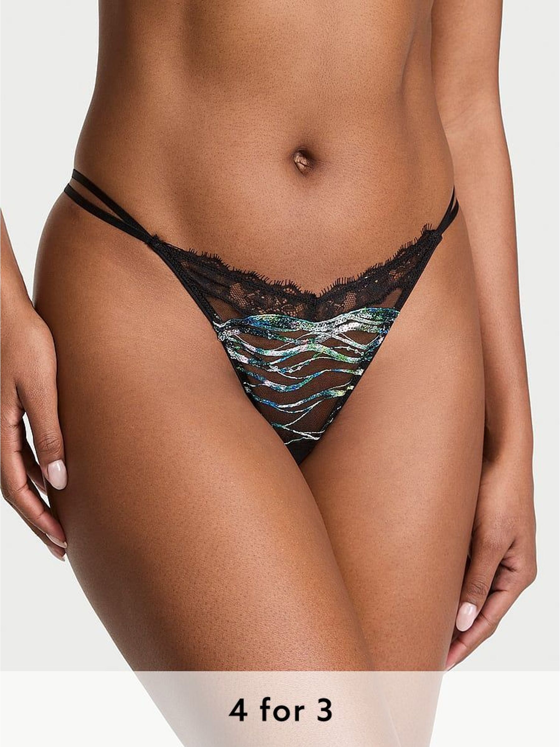 Siren Black G String Sequin Embroidery Knickers (W49917) | £20