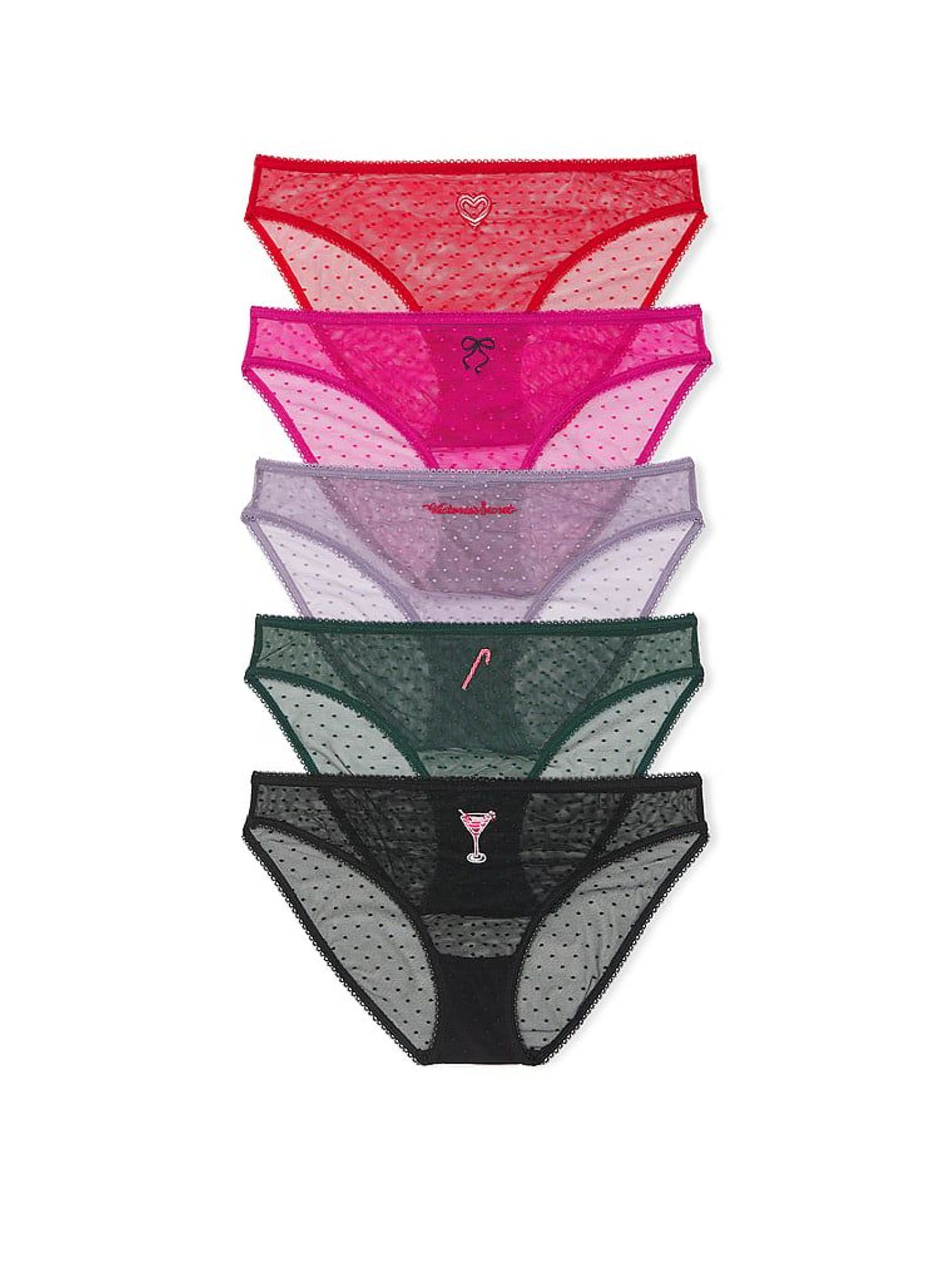 Red/Pink/Purple/Green/Black 5 Pack Dotted Mesh Knickers (W50037) | £27