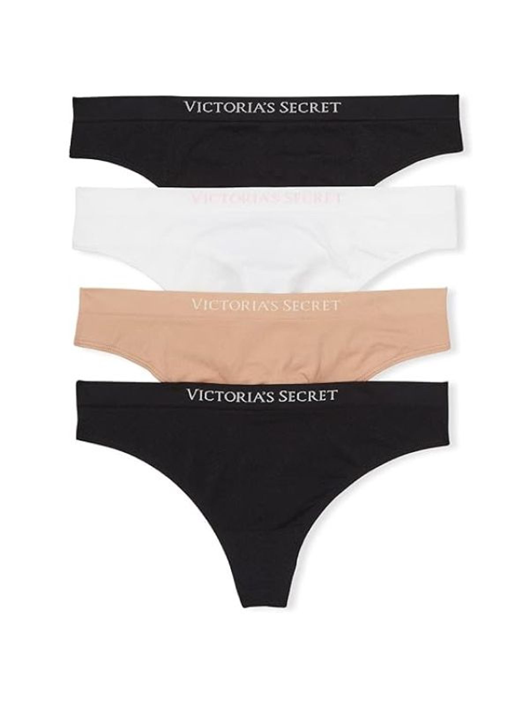 Black/Nude/White Thong 4 Pack Logo Knickers (W50060) | £20