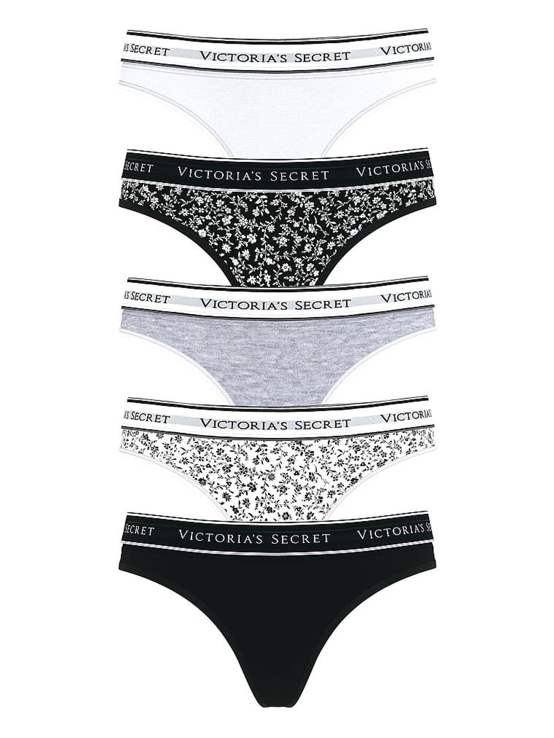 White/Grey/Black Thong 5 Pack Logo Knickers (W50113) | £27