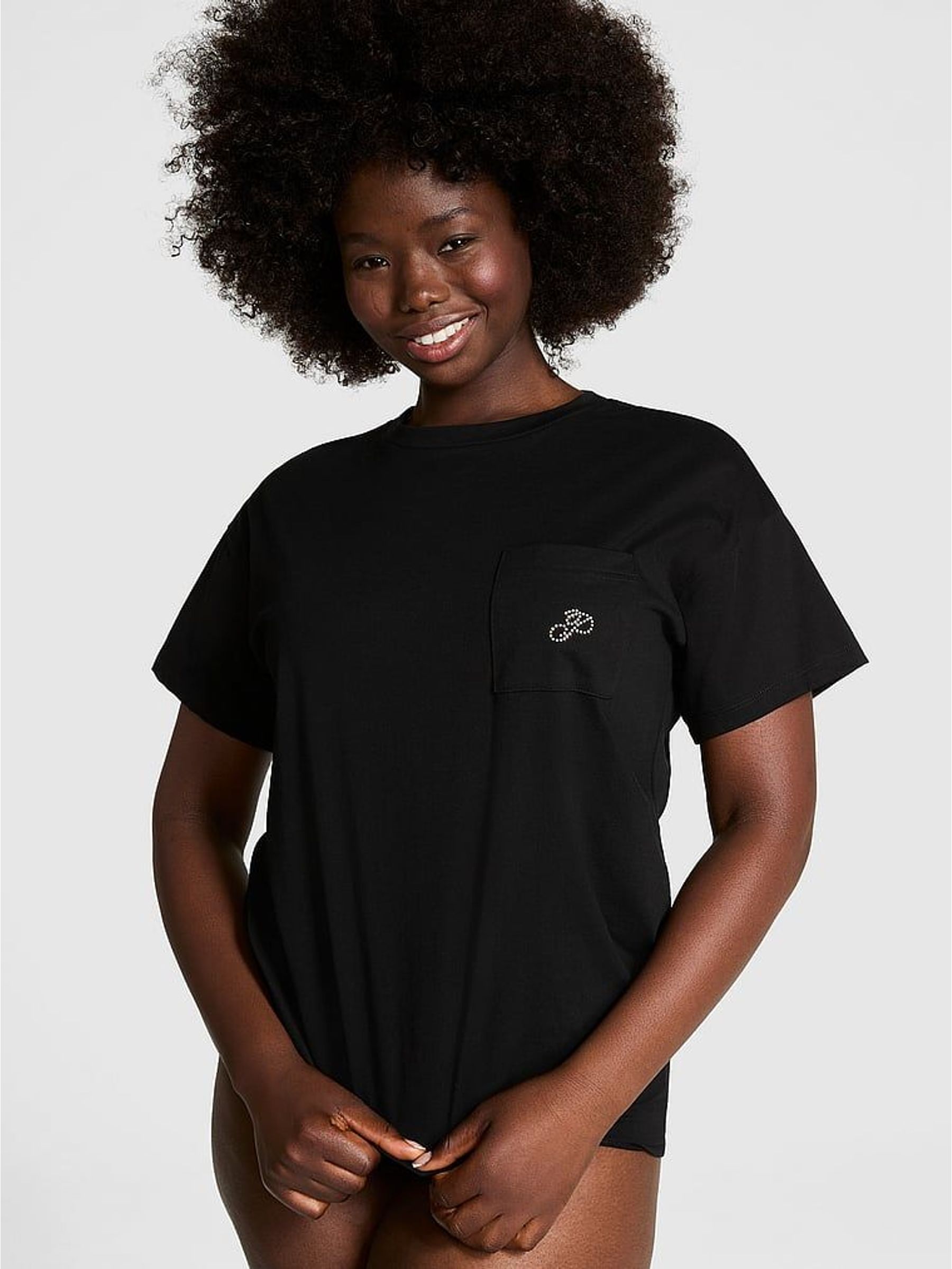 Black Diamante Cotton Pyjama T-Shirt (W50124) | £19