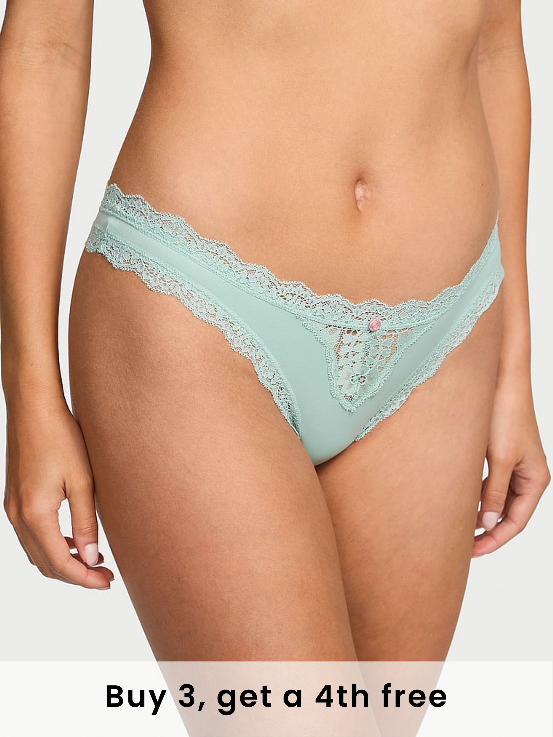 Silent Green Lace Trim Thong Knickers (W50364) | £14