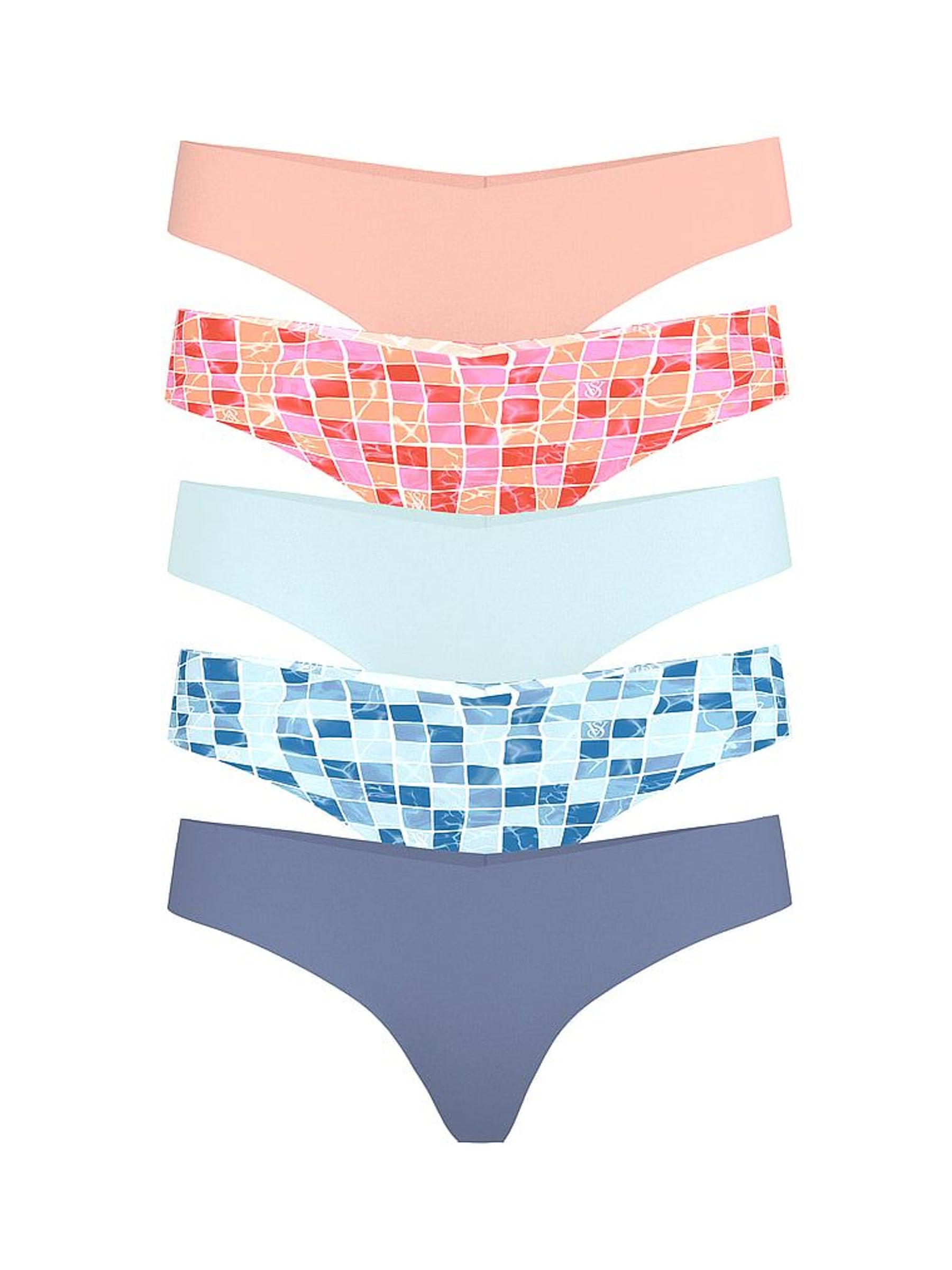 Nude/Pink/Blue Thong Thong 5 Pack Knickers (W50380) | £27