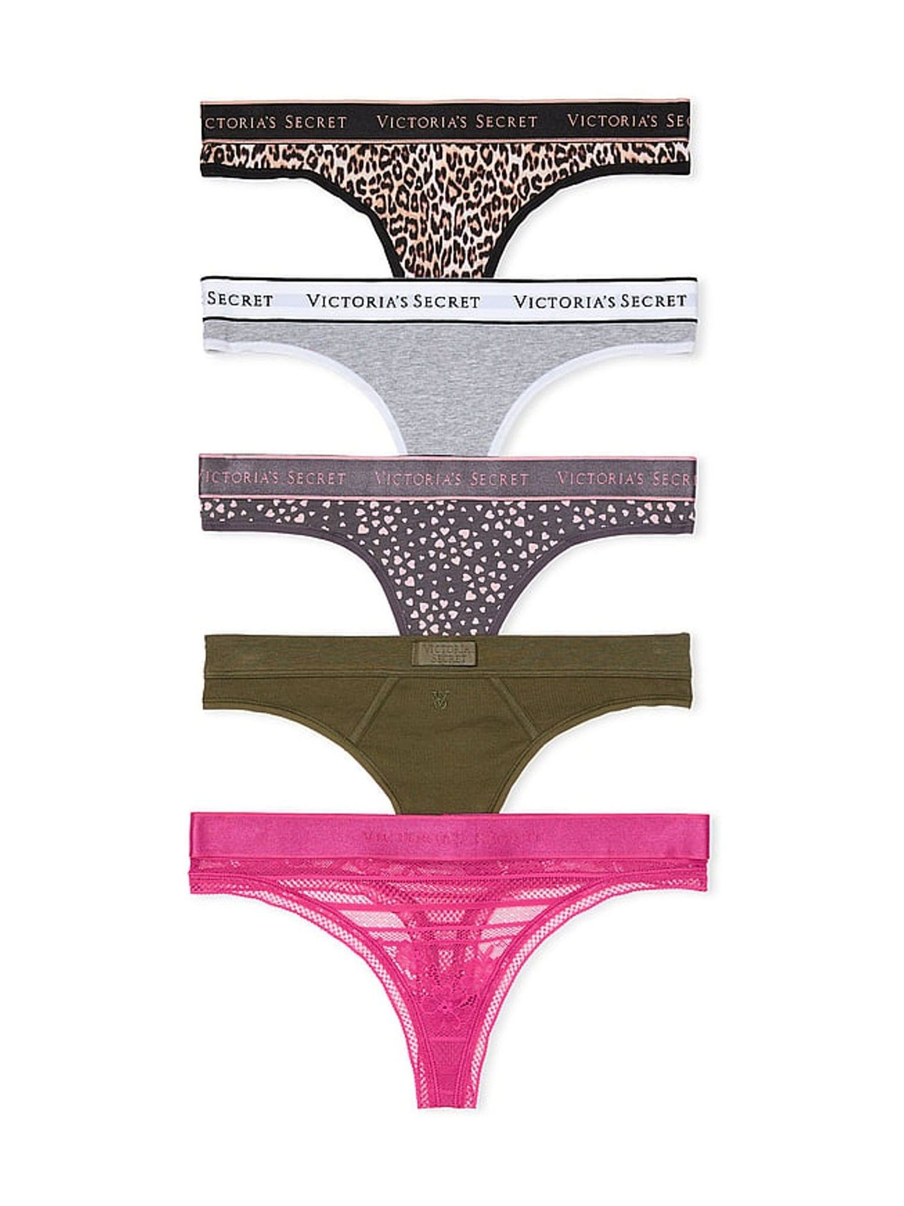 Nude/Grey/Green/Pink Thong 5 Pack Logo Knickers (W50478) | £27