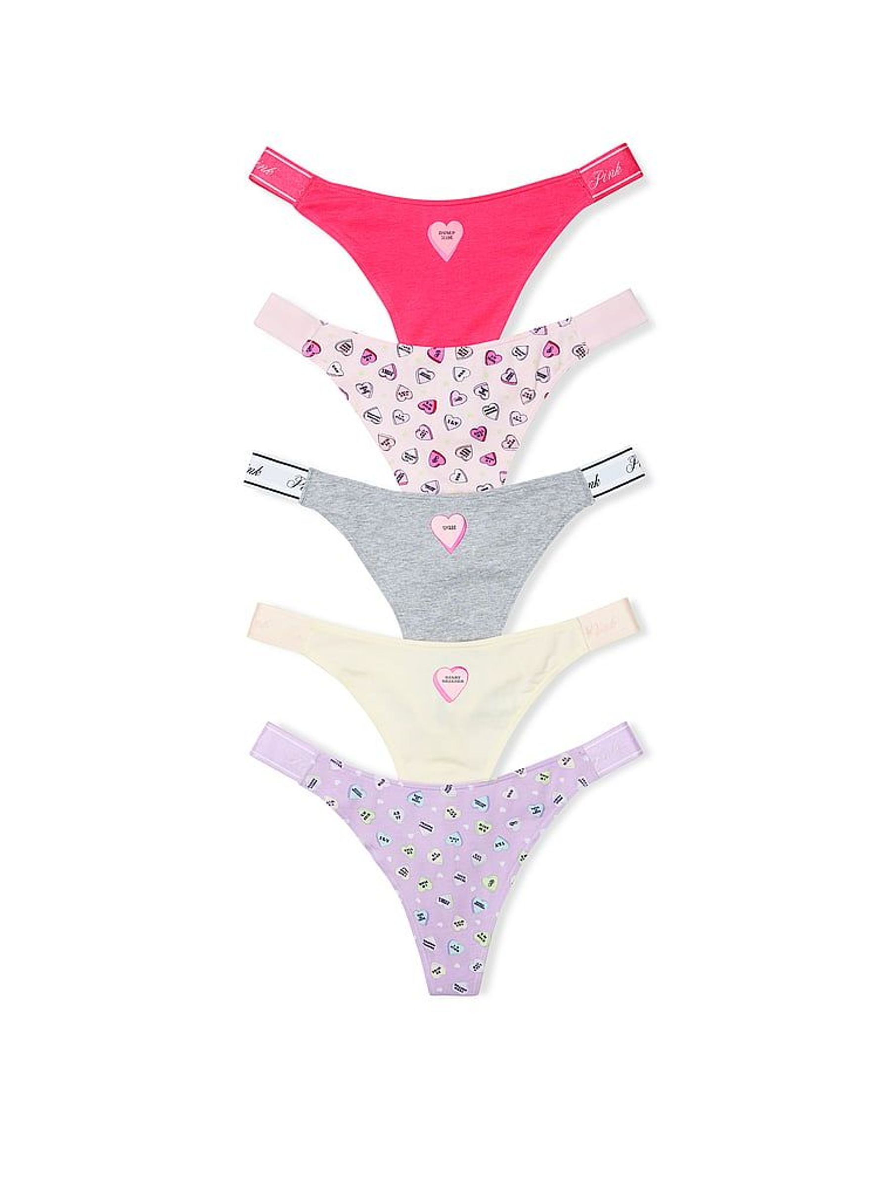 Pink/Grey/Yellow/Purple Thong Cotton Logo Knickers 5 Pack (W50509) | £27