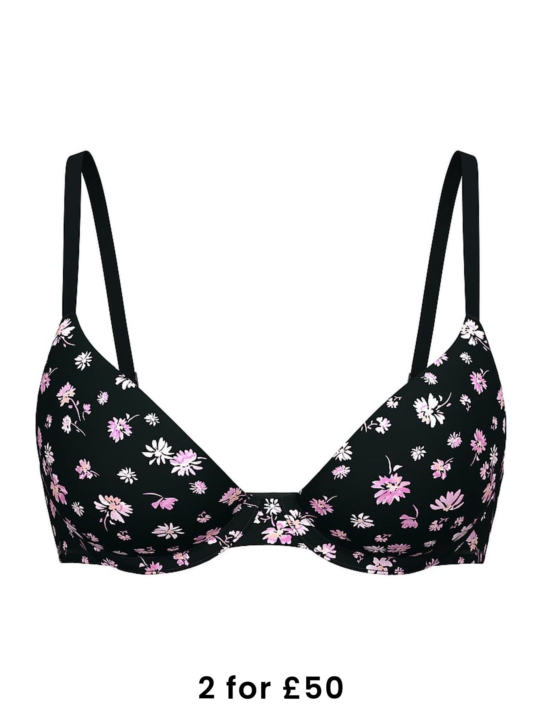 Black Floral Push Up Bra (W50524) | £29