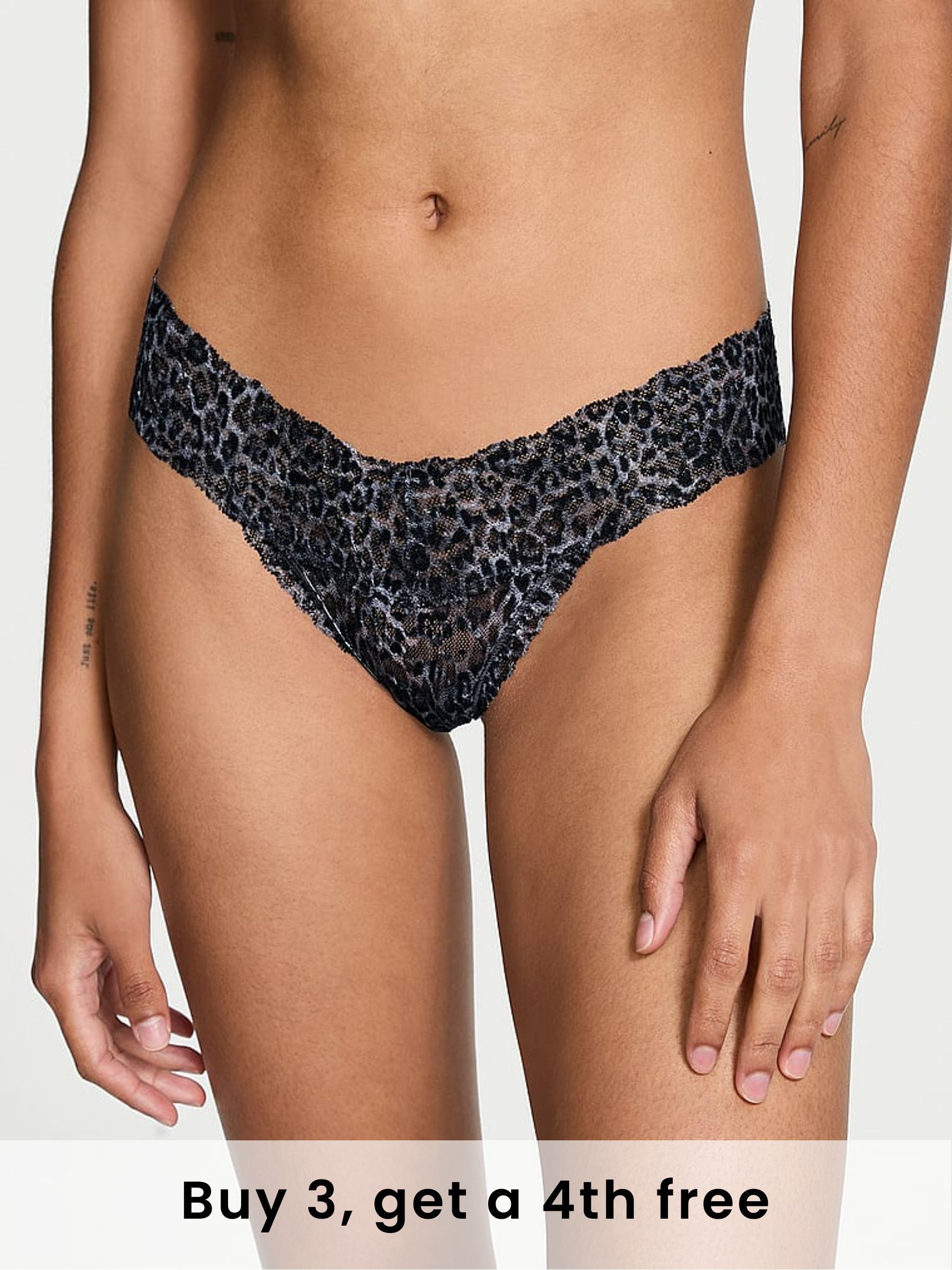 Grey Leopard Thong Knickers (W50576) | £0