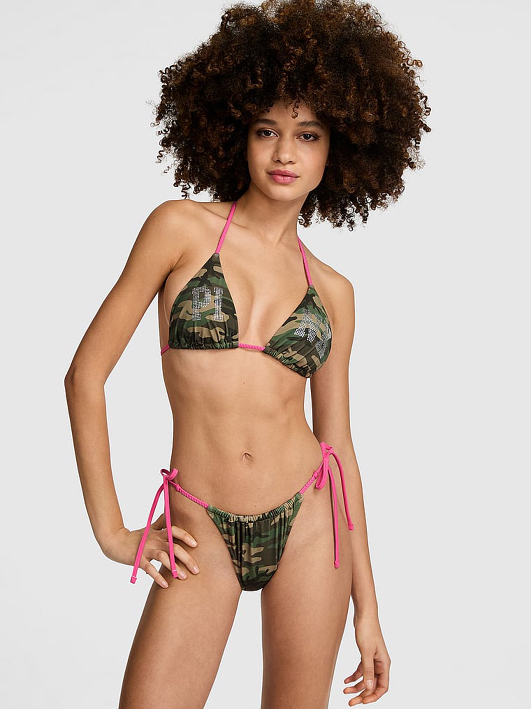 Green Camo Tie Side Cheeky Bikini Bottoms (W50586) | £26